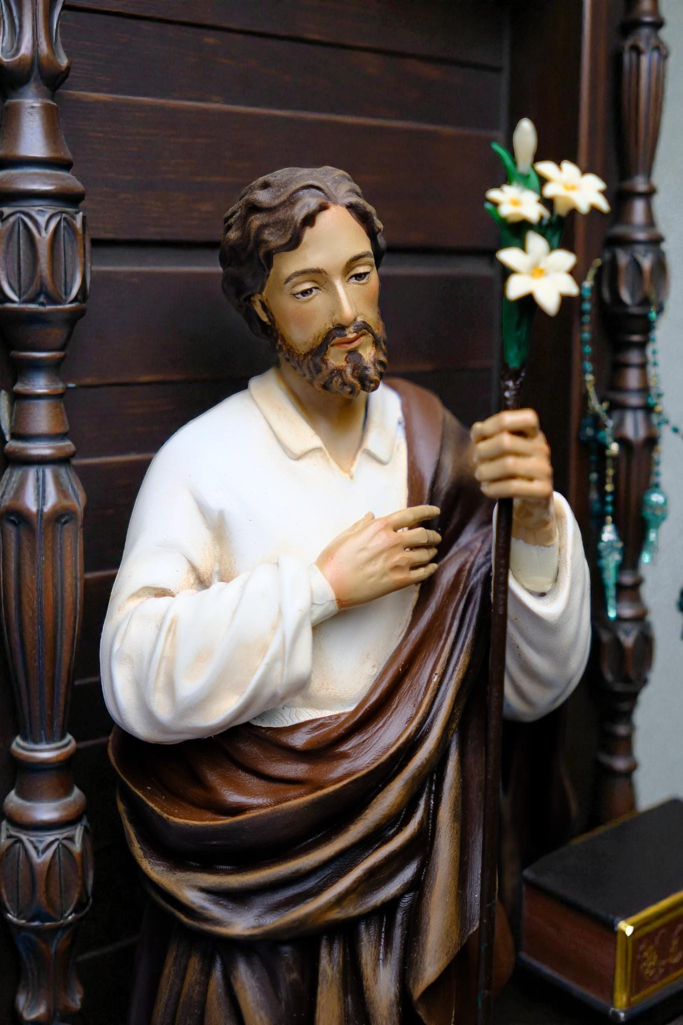 St Joseph Lily Statue 25cm | Hand Painted Catholic Saint Joseph Figurine for Home Altar Prayer Gift Decor __etsy:7585351471