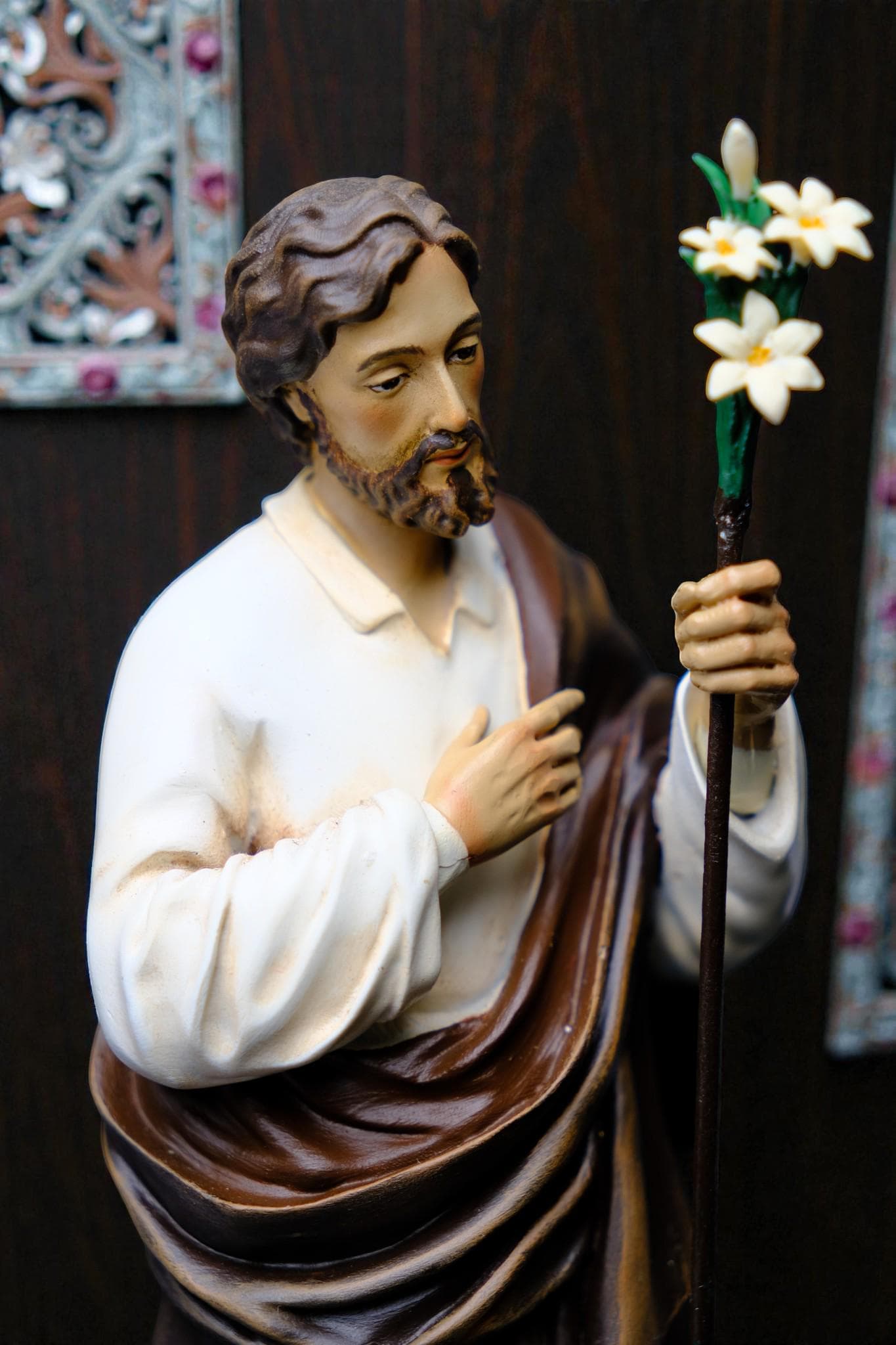 St Joseph Lily Statue 25cm | Hand Painted Catholic Saint Joseph Figurine for Home Altar Prayer Gift Decor __etsy:7585351473