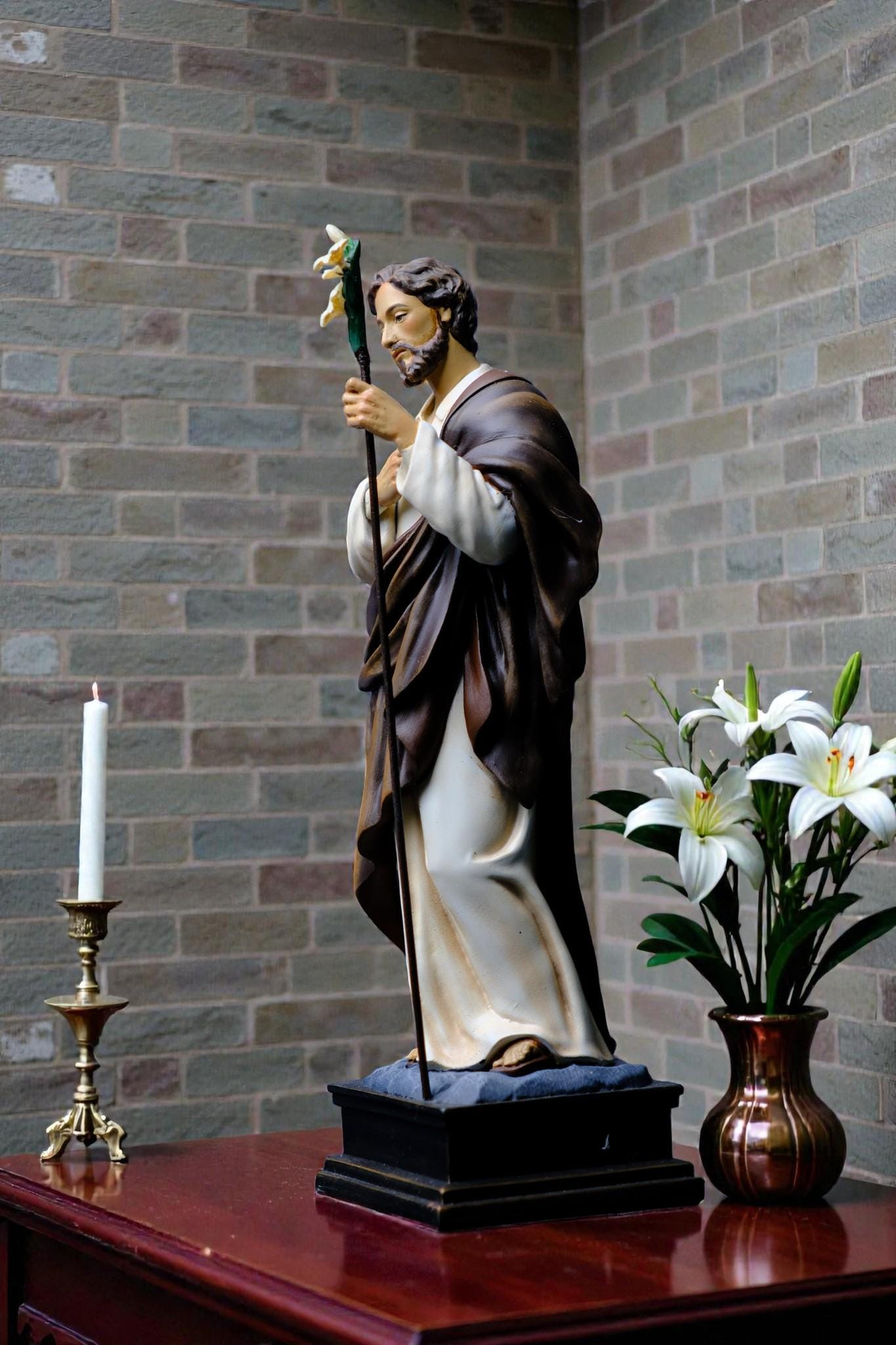 St Joseph Lily Statue 25cm | Hand Painted Catholic Saint Joseph Figurine for Home Altar Prayer Gift Decor __etsy:7585351485