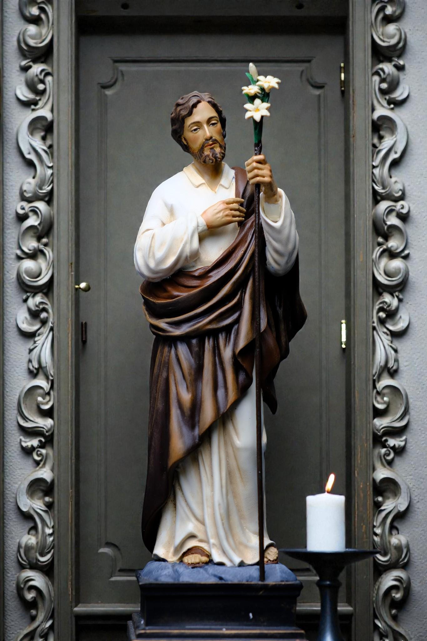 St Joseph Lily Statue 25cm | Hand Painted Catholic Saint Joseph Figurine for Home Altar Prayer Gift Decor __etsy:7585351511