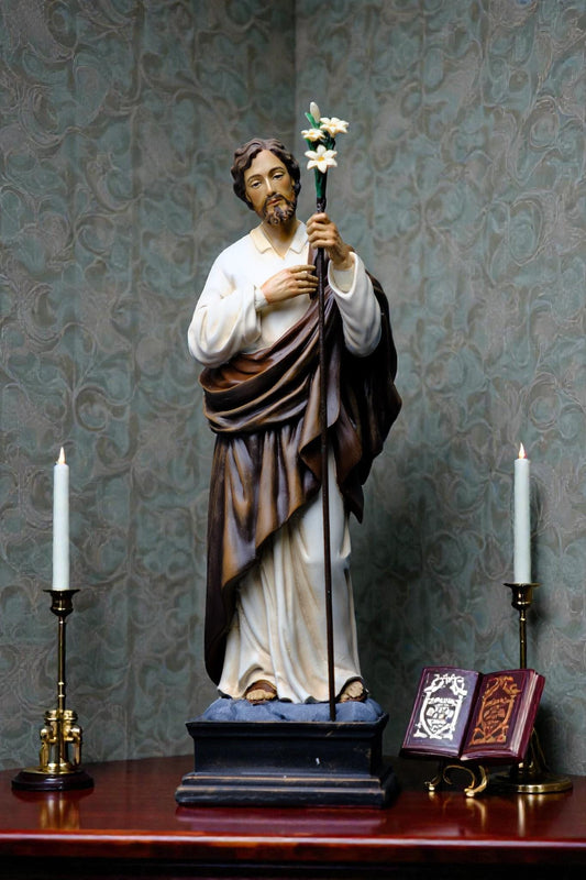St Joseph Lily Statue 25cm | Hand Painted Catholic Saint Joseph Figurine for Home Altar Prayer Gift Decor __etsy:7585353863