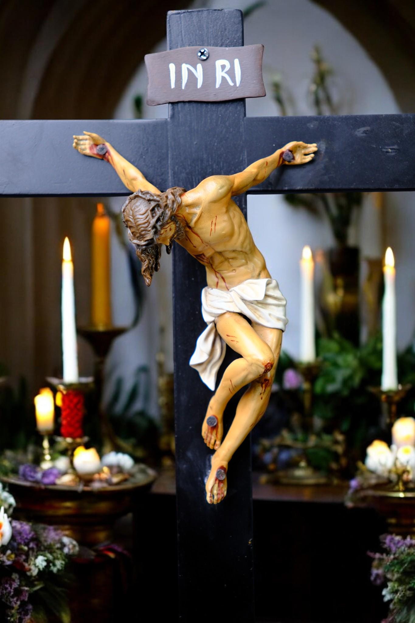 Jesus Crucifix Statue with Base | Hand Painted Catholic Cross for Home Altar Prayer Corner Religious Gift (etsy image id: 7591556089)