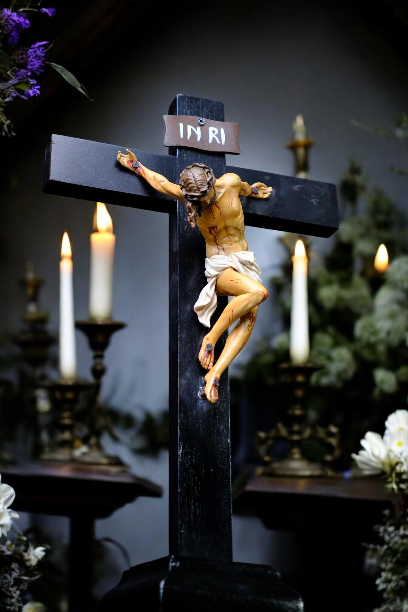 Jesus Crucifix Statue with Base | Hand Painted Catholic Cross for Home Altar Prayer Corner Religious Gift (etsy image id: 7591556091)