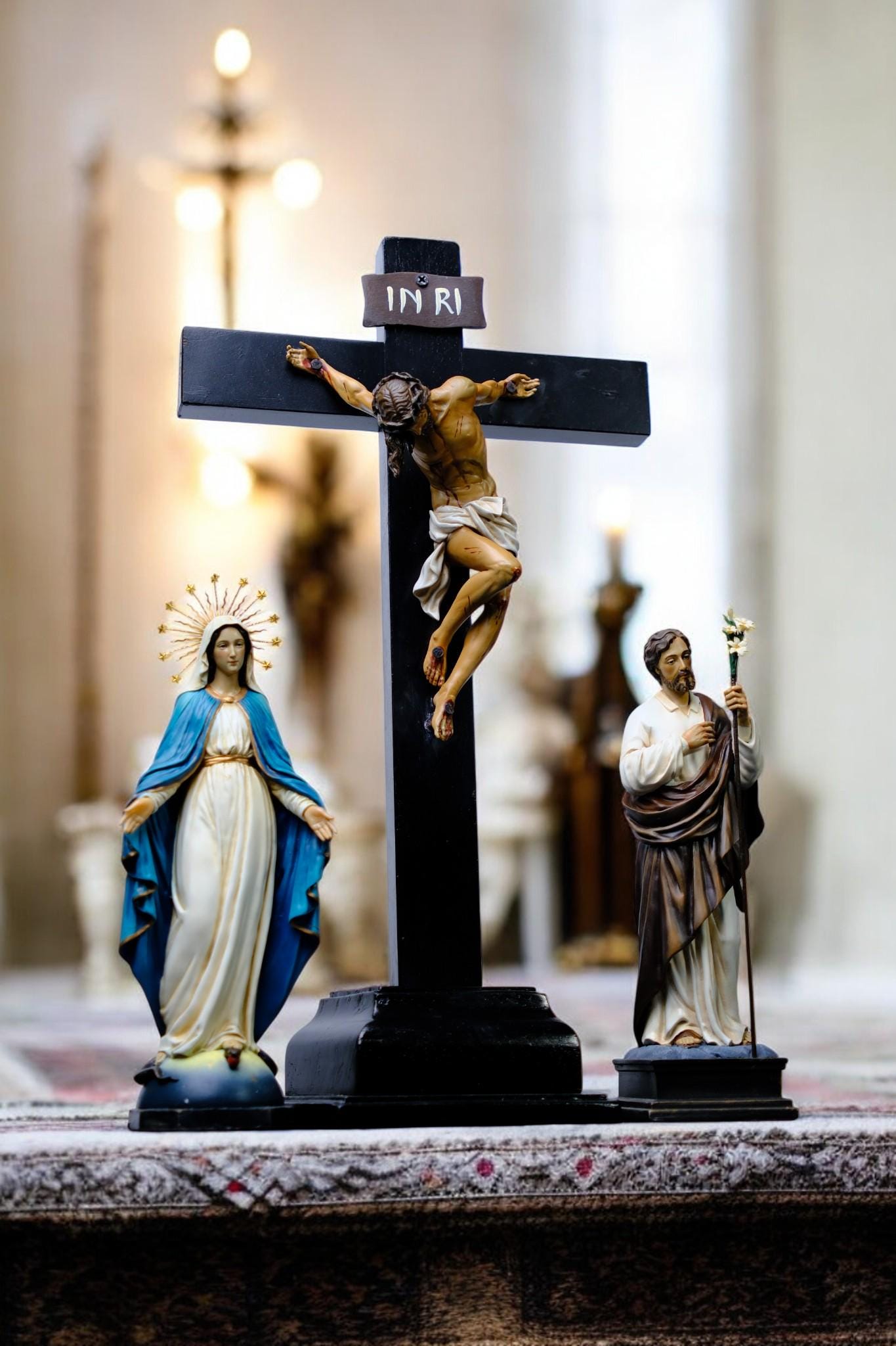 Hand-Painted Catholic Altar Set: Jesus Crucifix, Mary & Saint John Statues __etsy:7591761847