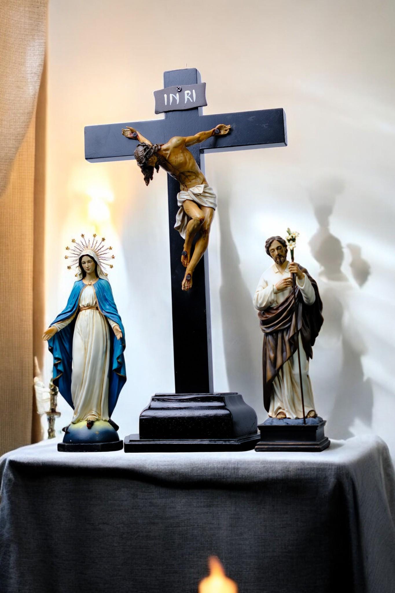 Hand-Painted Catholic Altar Set: Jesus Crucifix, Mary & Saint John Statues __etsy:7591761857