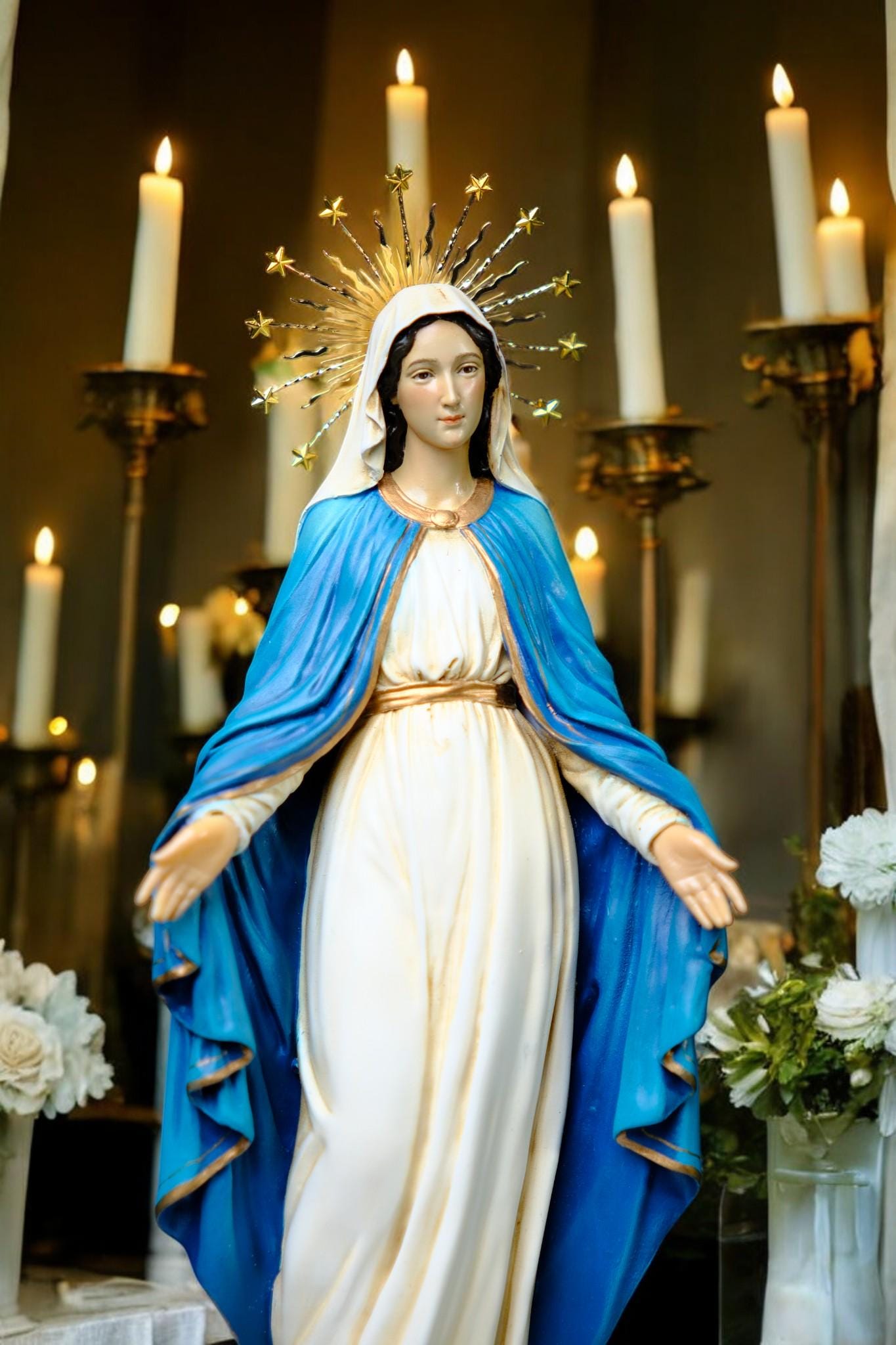 Hand-Painted Our Lady of Grace Statue with 12 Stars Halo __etsy:7591890285