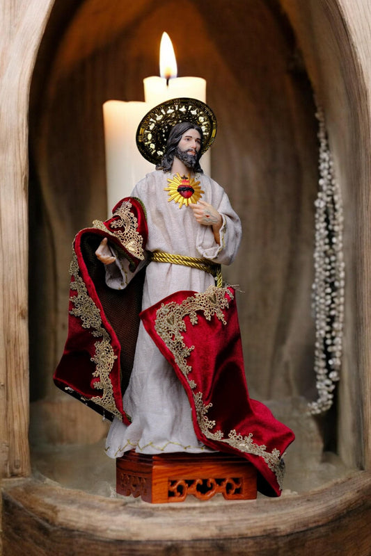 Handcrafted Sacred Heart of Jesus Statue, Catholic Clothed Figurine (35cm)