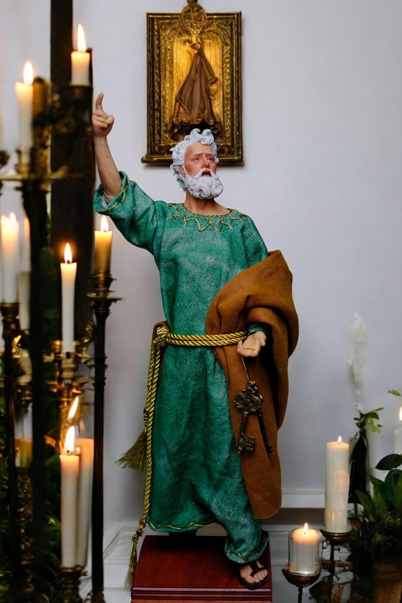 Handmade Saint Peter Statue - 35cm Catholic Figurine with Real Fabric Robe (etsy image id: 7603583810)