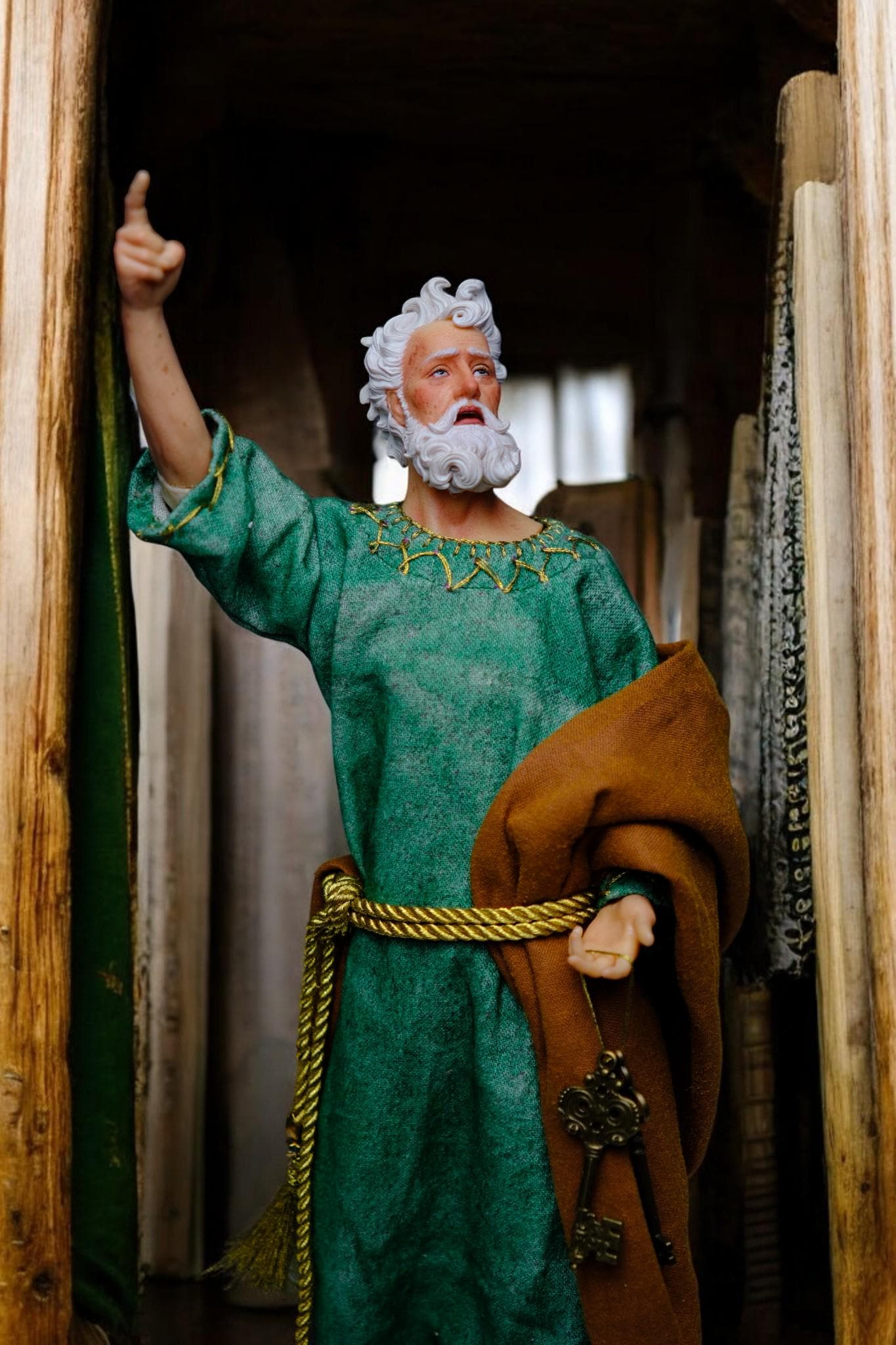 Handmade Saint Peter Statue - 35cm Catholic Figurine with Real Fabric Robe (etsy image id: 7603583996)