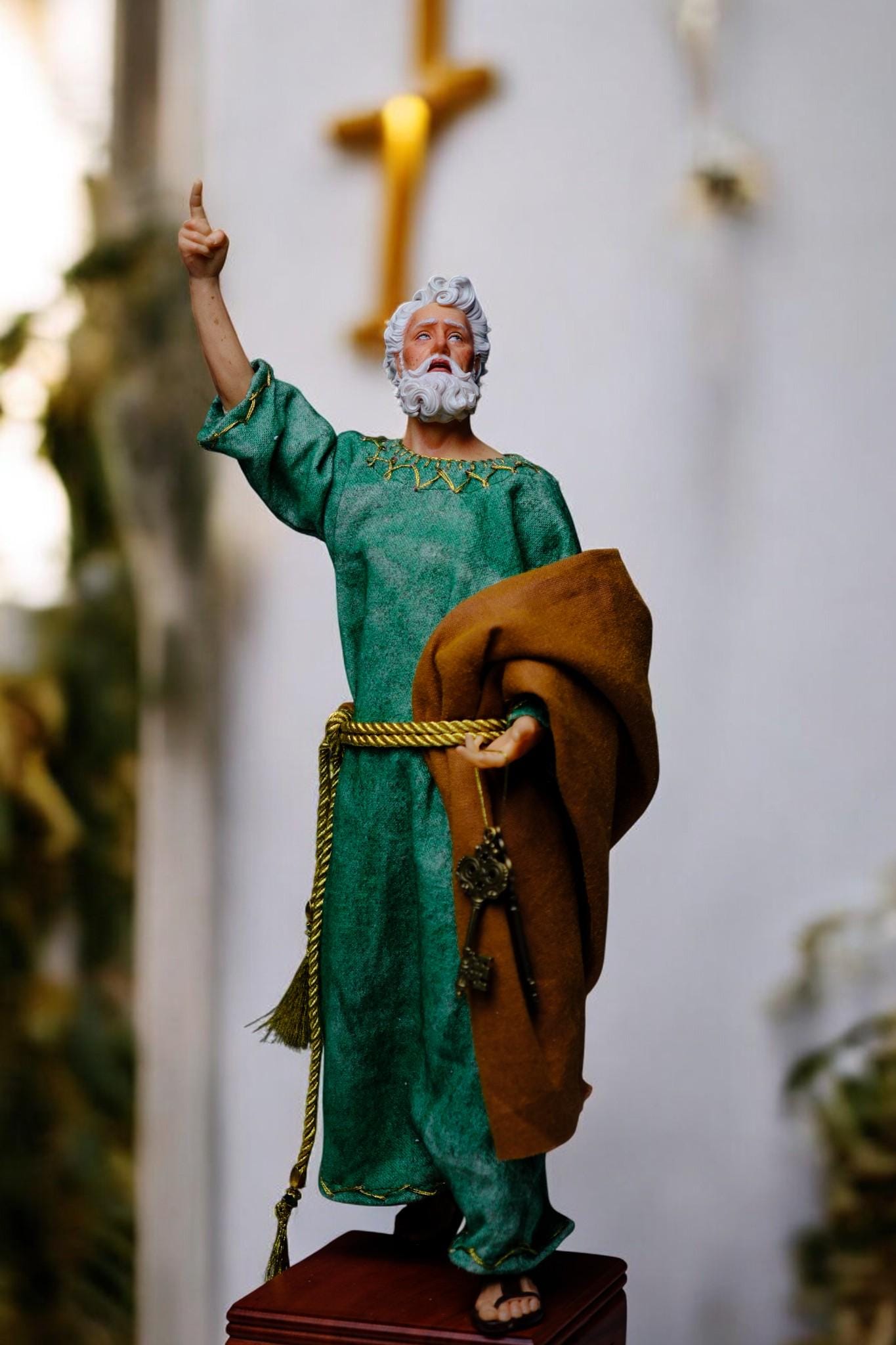 Handmade Saint Peter Statue - 35cm Catholic Figurine with Real Fabric Robe (etsy image id: 7603584542)