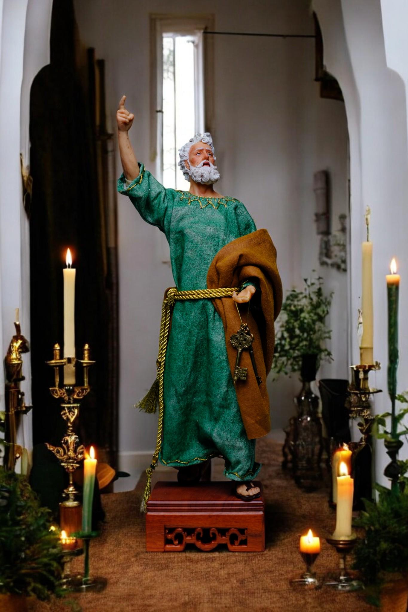Handmade Saint Peter Statue - 35cm Catholic Figurine with Real Fabric Robe (etsy image id: 7603584930)