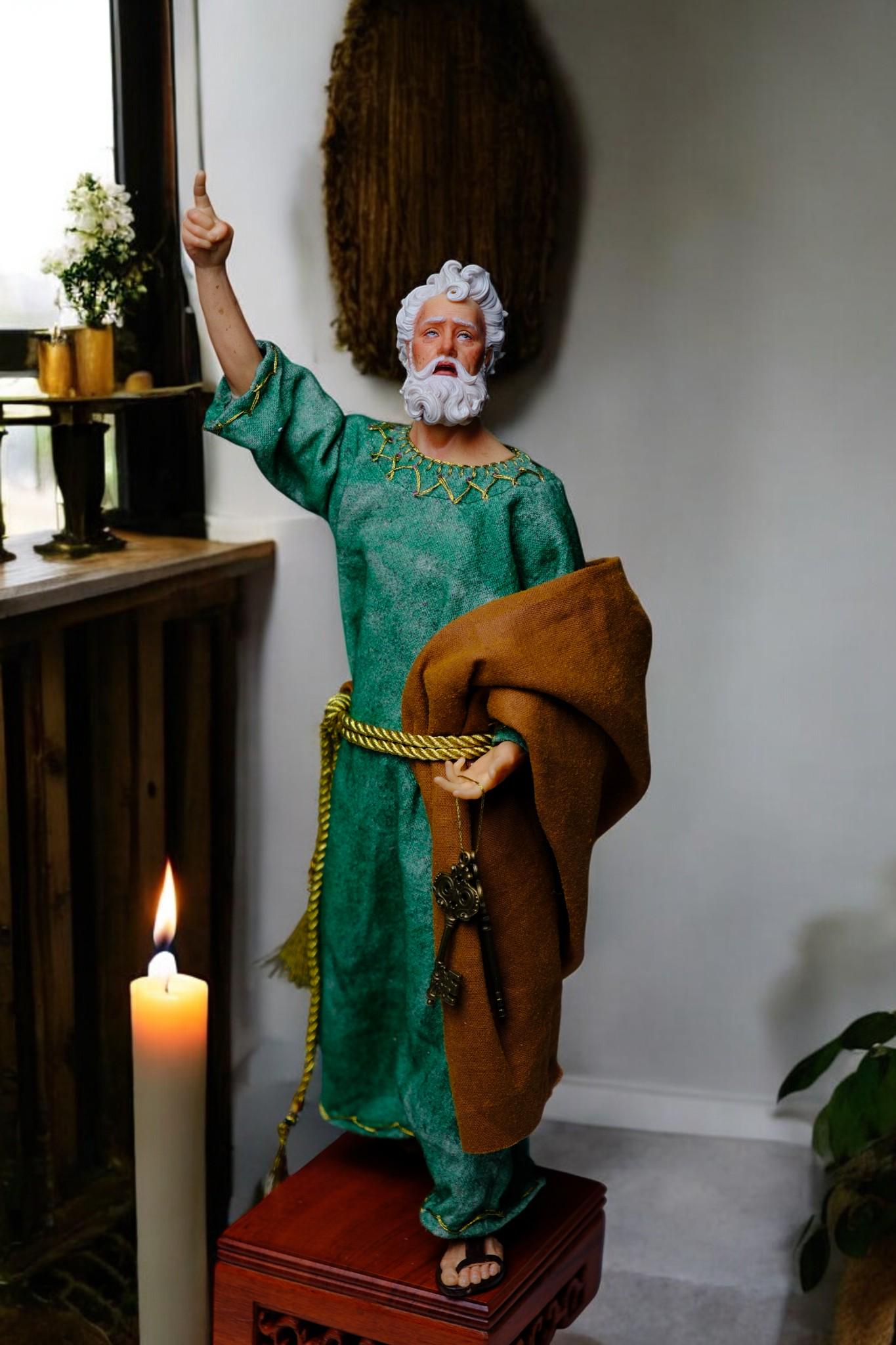 Handmade Saint Peter Statue - 35cm Catholic Figurine with Real Fabric Robe (etsy image id: 7603584934)