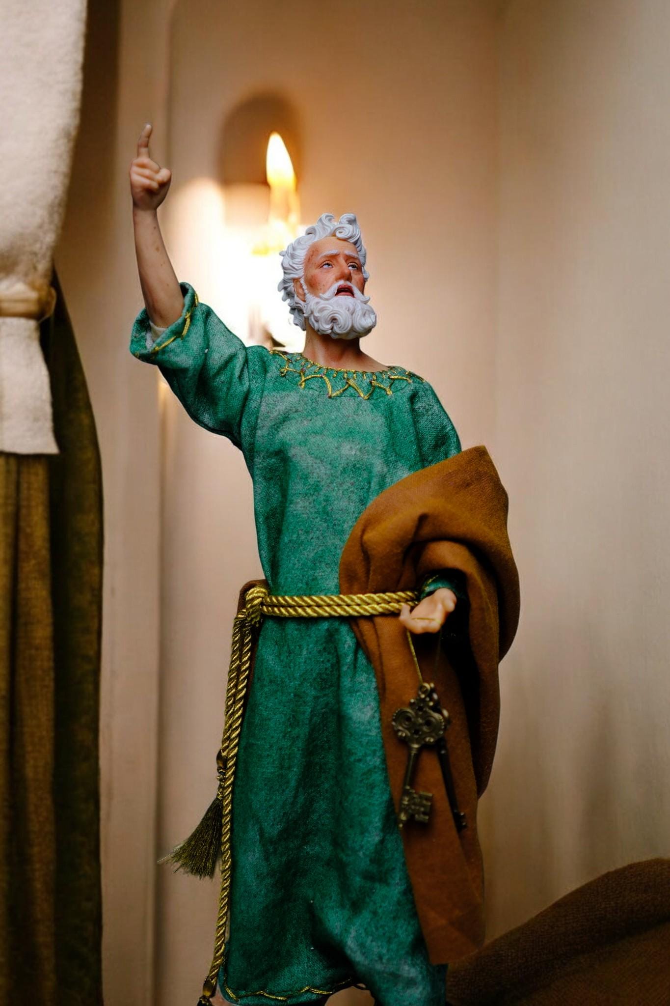 Handmade Saint Peter Statue - 35cm Catholic Figurine with Real Fabric Robe (etsy image id: 7603584944)