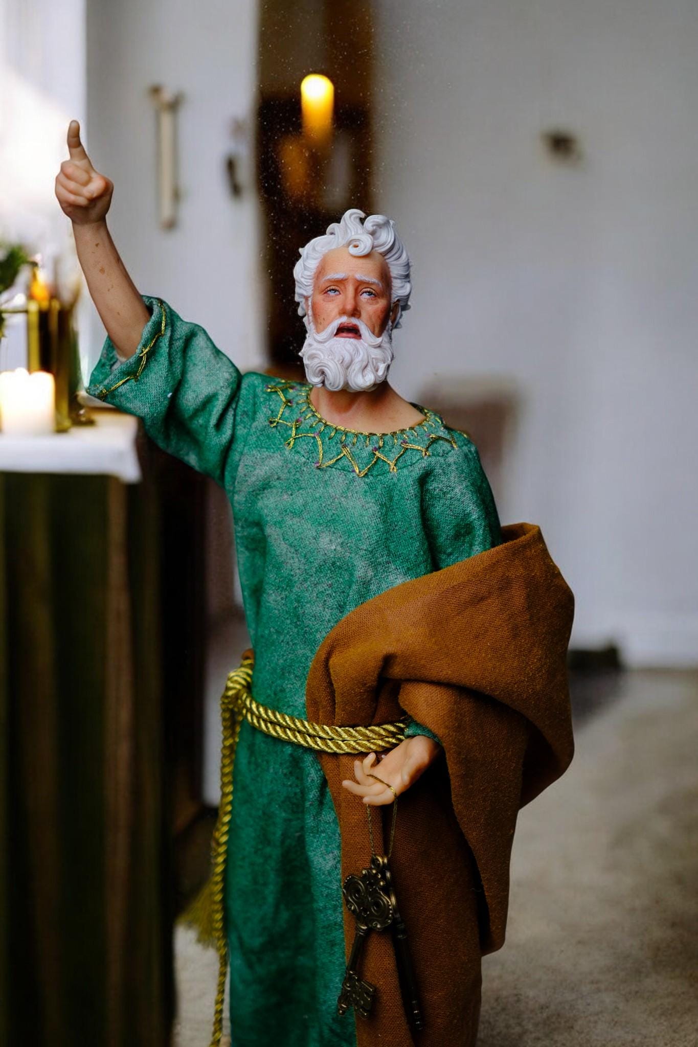 Handmade Saint Peter Statue - 35cm Catholic Figurine with Real Fabric Robe (etsy image id: 7603584958)
