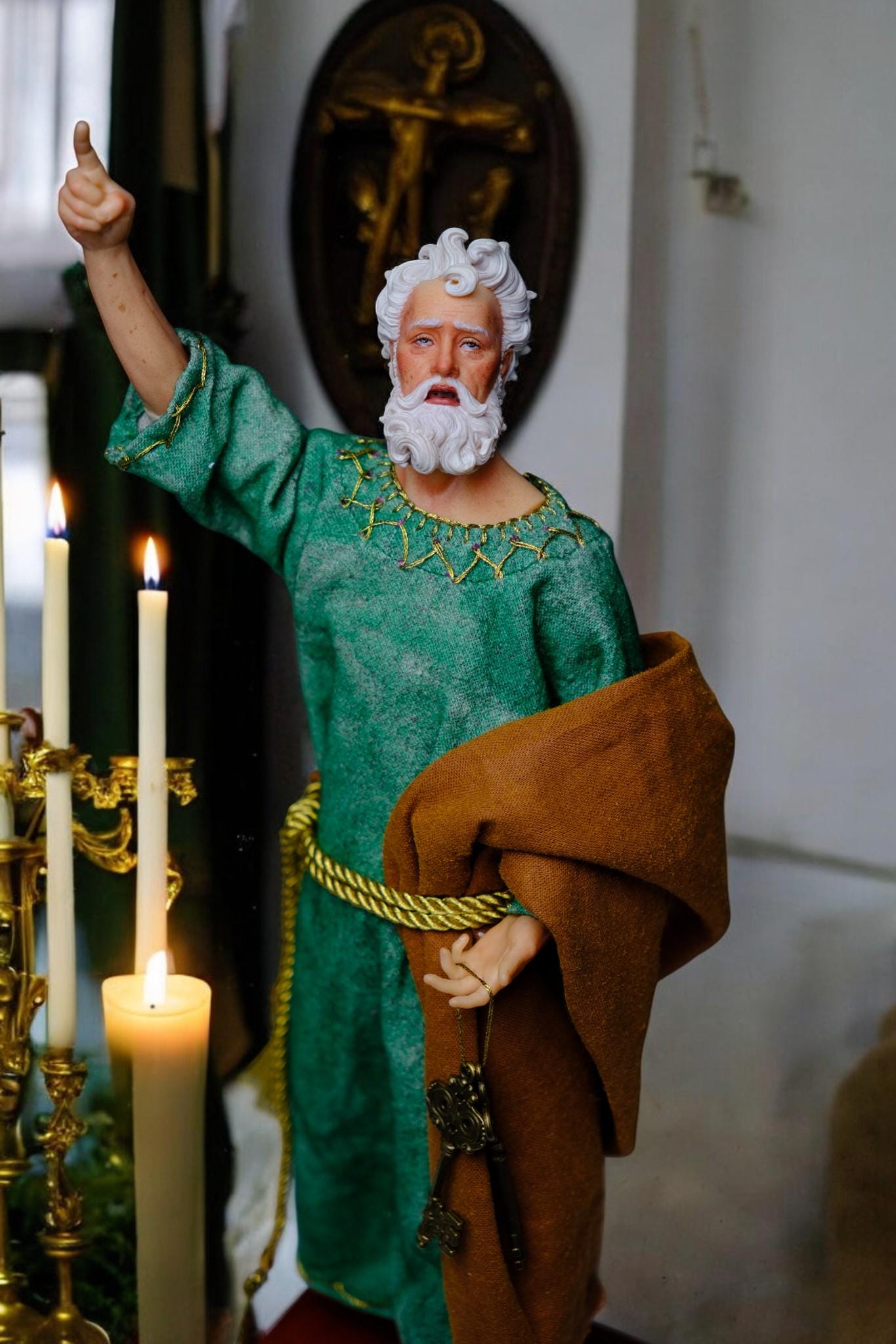 Handmade Saint Peter Statue - 35cm Catholic Figurine with Real Fabric Robe (etsy image id: 7603585158)
