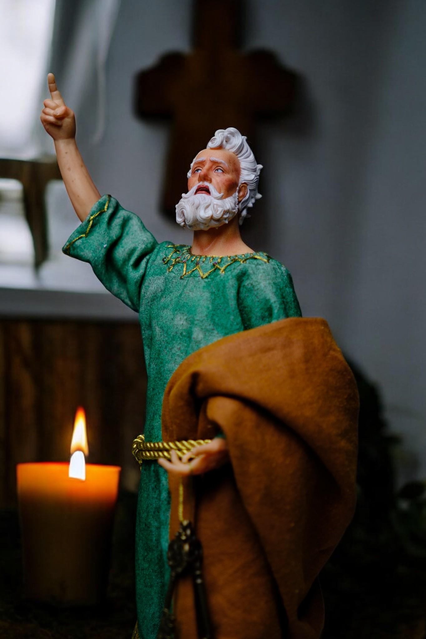 Handmade Saint Peter Statue - 35cm Catholic Figurine with Real Fabric Robe (etsy image id: 7603585166)