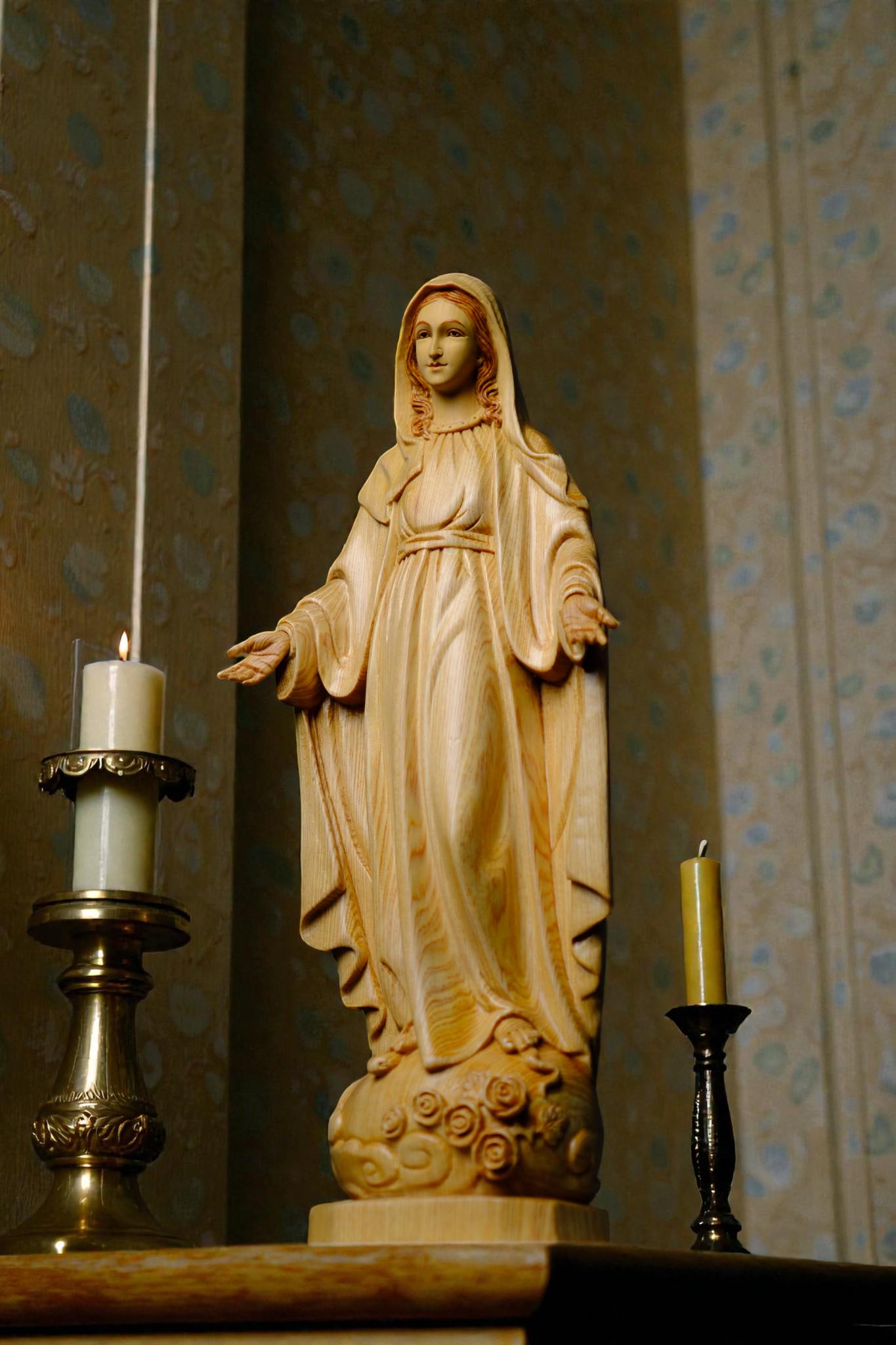 Hand Carved Wooden Our Lady of Grace Statue, Catholic Home Altar Decor (40cm/15.7in) (etsy image id: 7607246654)