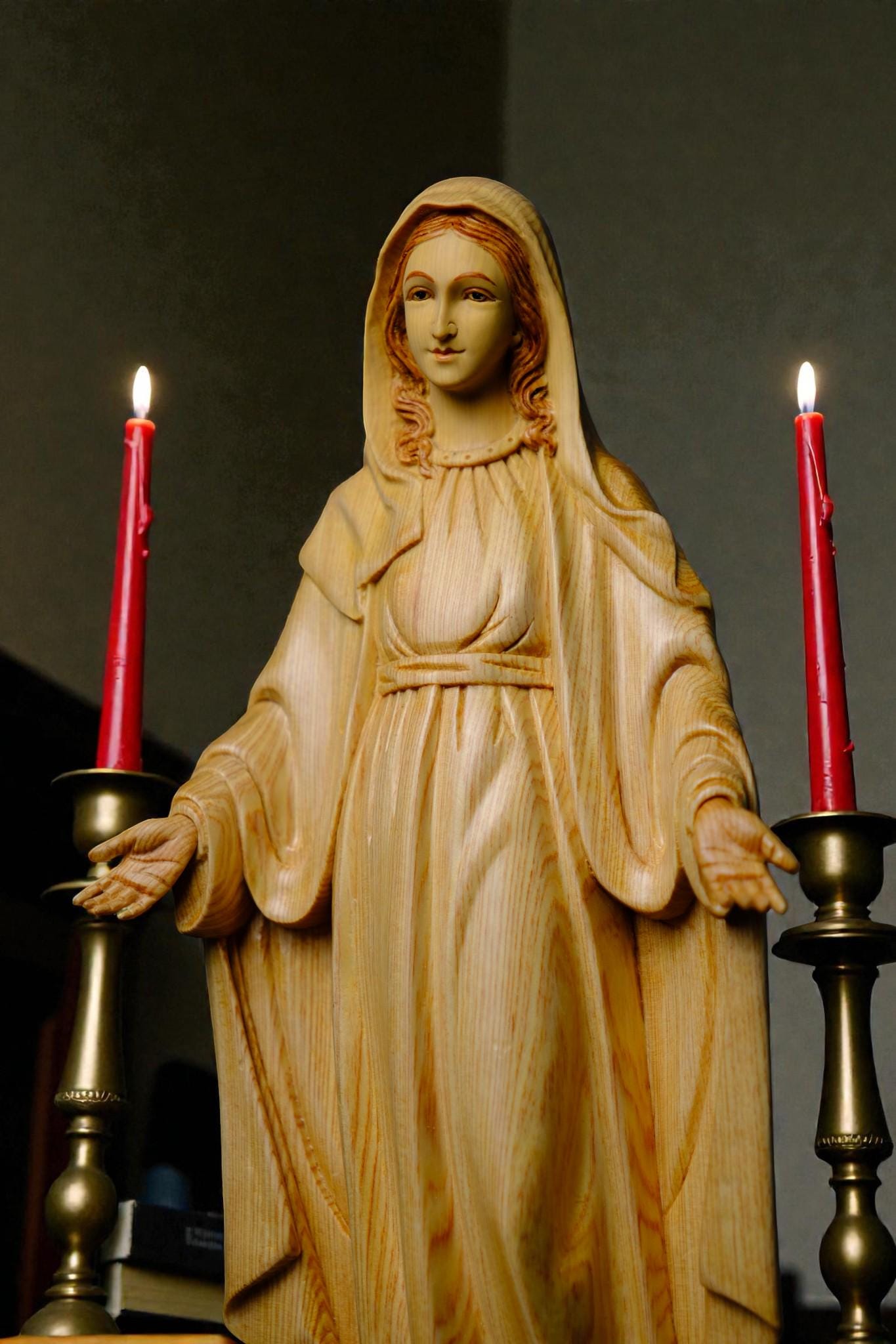 Hand Carved Wooden Our Lady of Grace Statue, Catholic Home Altar Decor (40cm/15.7in) (etsy image id: 7607247584)