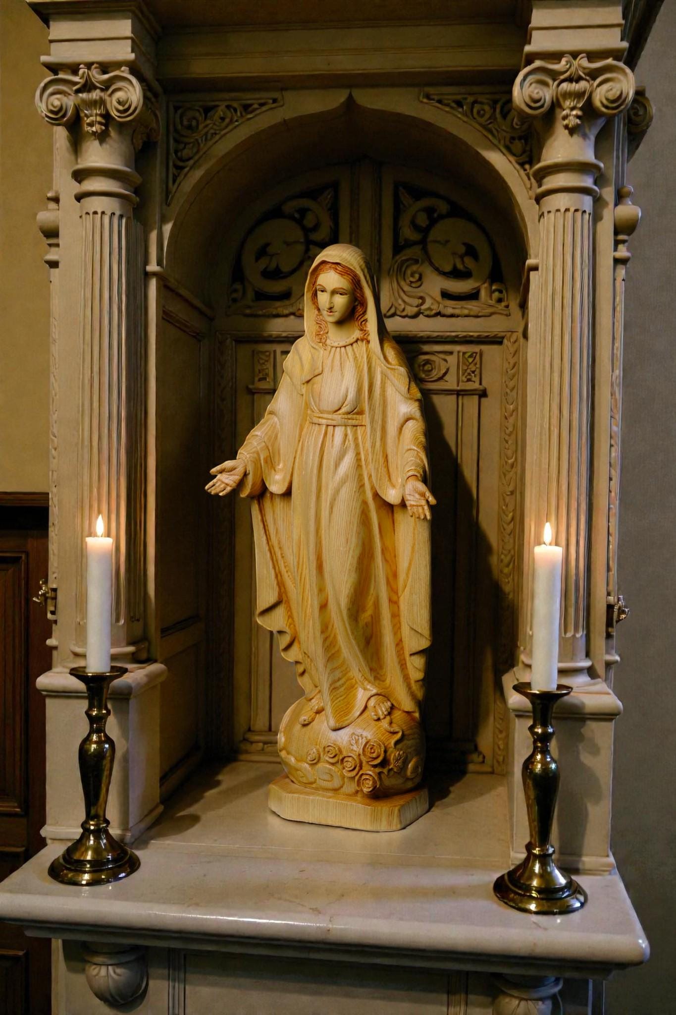 Hand Carved Wooden Our Lady of Grace Statue, Catholic Home Altar Decor (40cm/15.7in) (etsy image id: 7607252896)