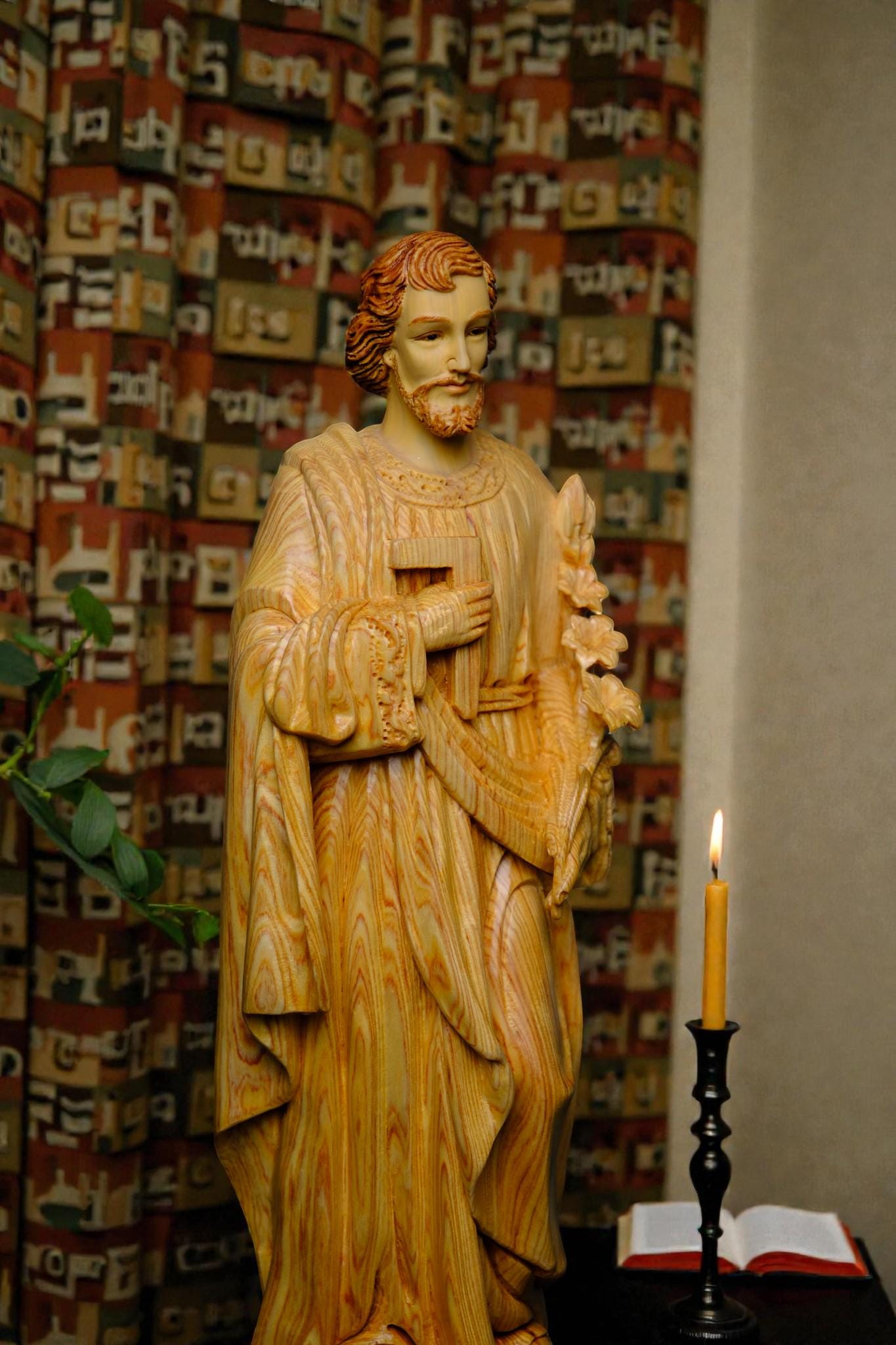 Hand-Carved Saint Joseph Statue, 40cm Po Mu Wood Catholic Figurine (etsy image id: 7607923100)