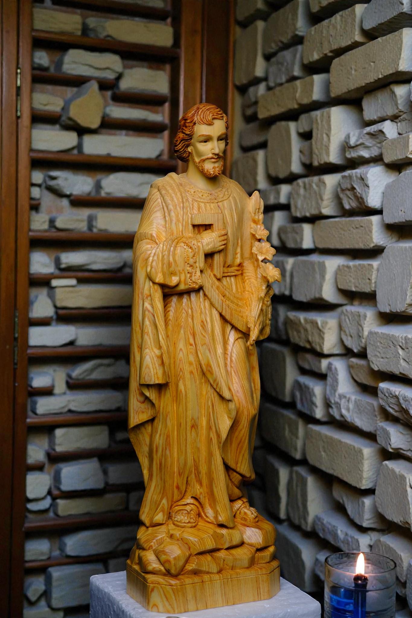 Hand-Carved Saint Joseph Statue, 40cm Po Mu Wood Catholic Figurine (etsy image id: 7607923106)