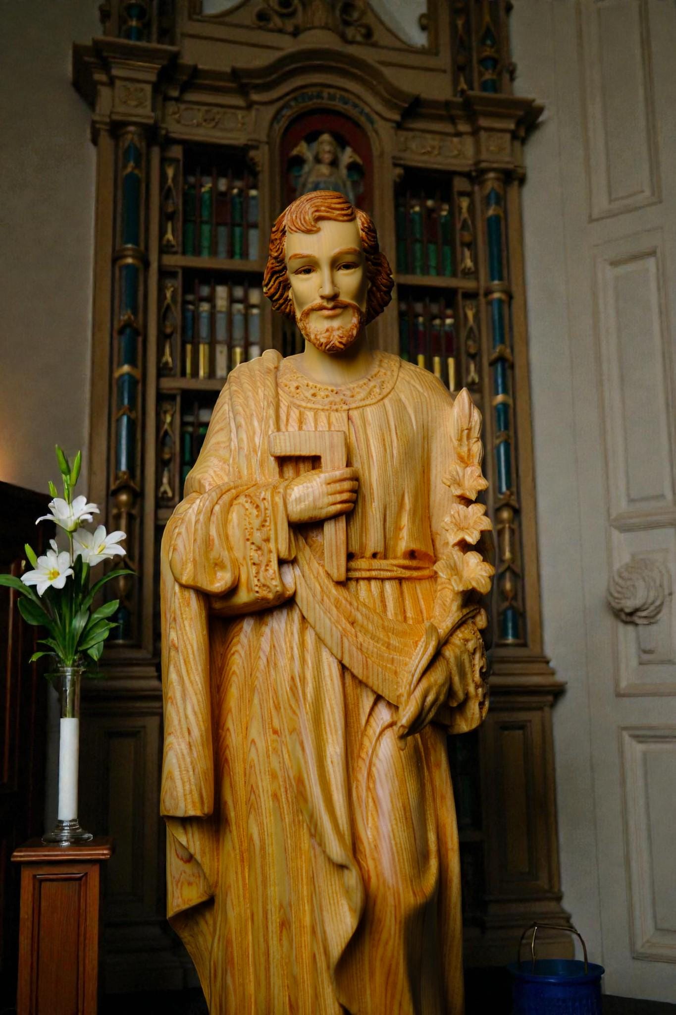Hand-Carved Saint Joseph Statue, 40cm Po Mu Wood Catholic Figurine (etsy image id: 7607923352)