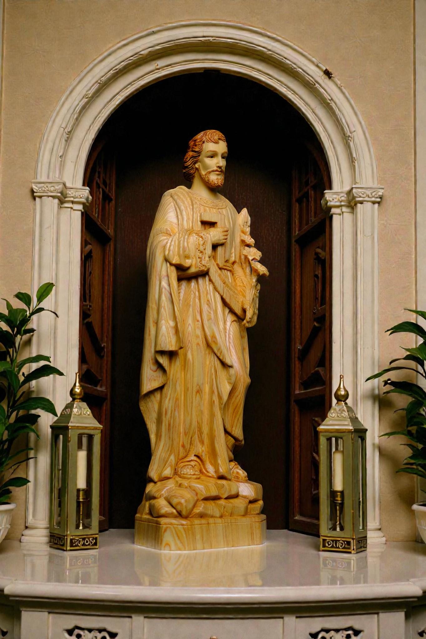 Hand-Carved Saint Joseph Statue, 40cm Po Mu Wood Catholic Figurine (etsy image id: 7607924046)