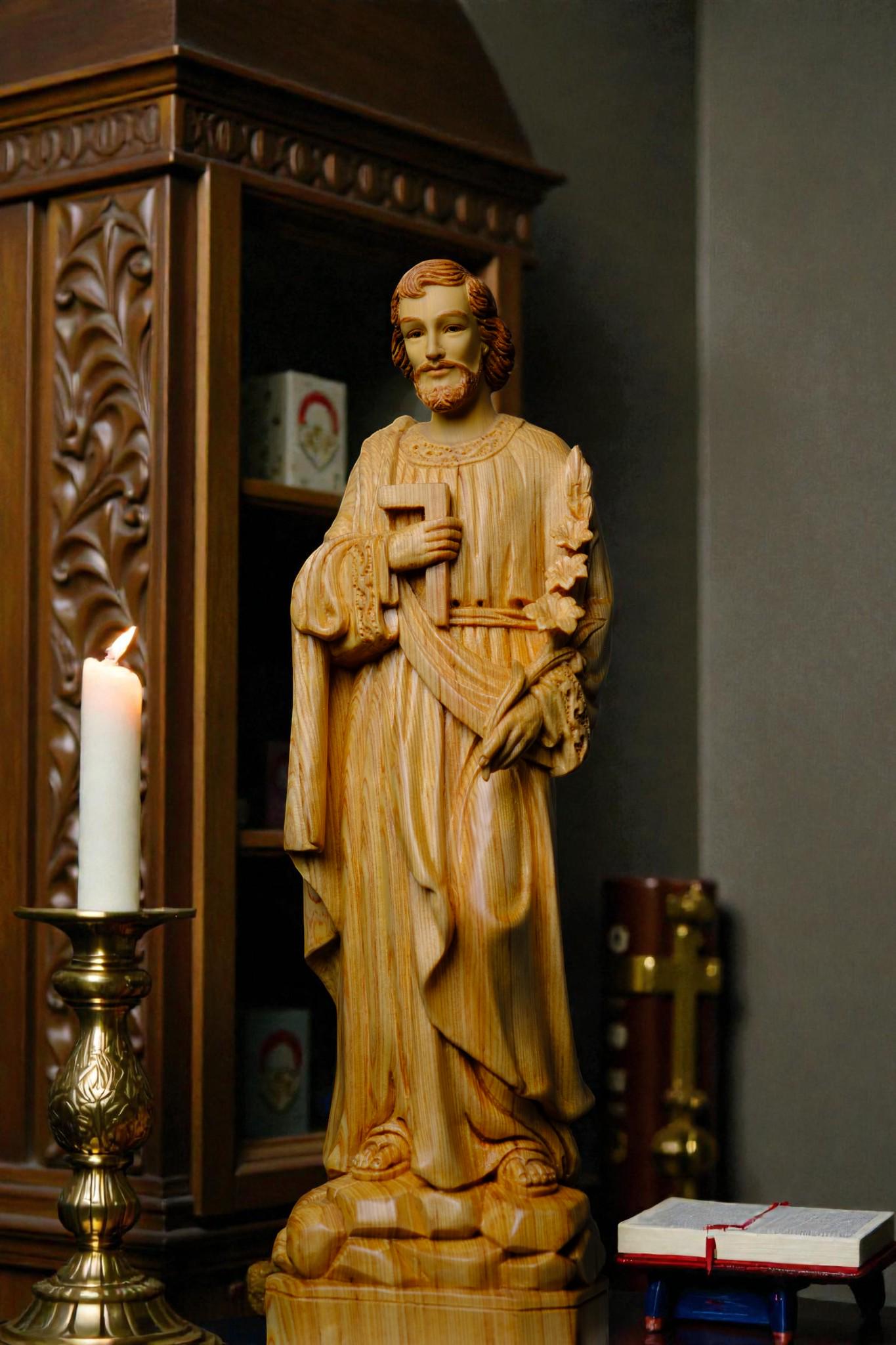 Hand-Carved Saint Joseph Statue, 40cm Po Mu Wood Catholic Figurine (etsy image id: 7607924064)
