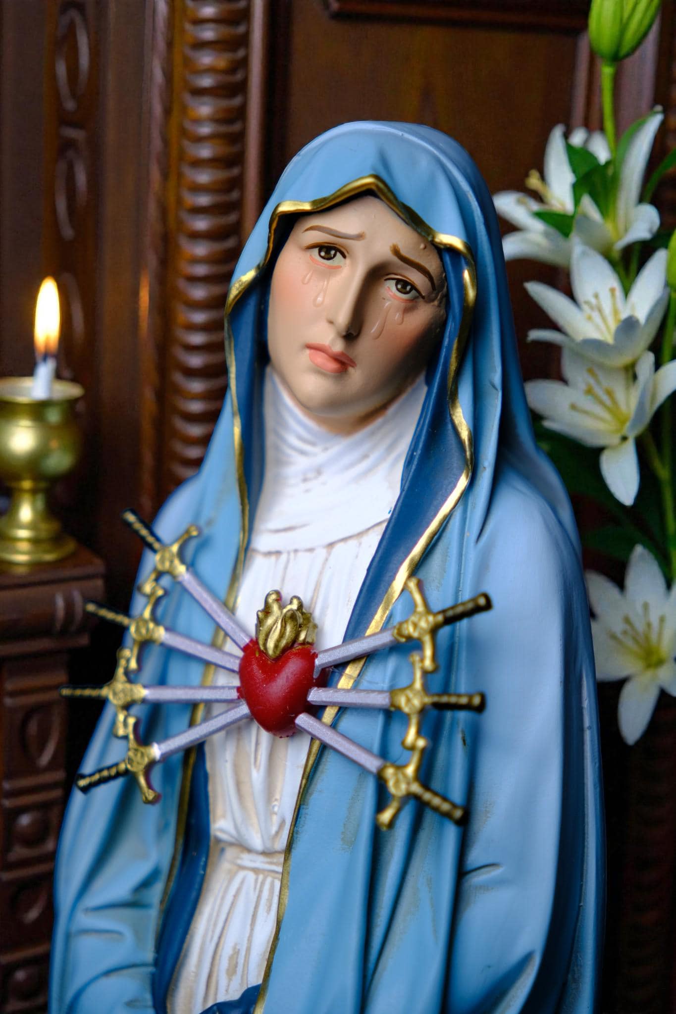 Hand-Painted Our Lady of Sorrows Statue | 30cm Catholic Decor (etsy image id: 7611394878)