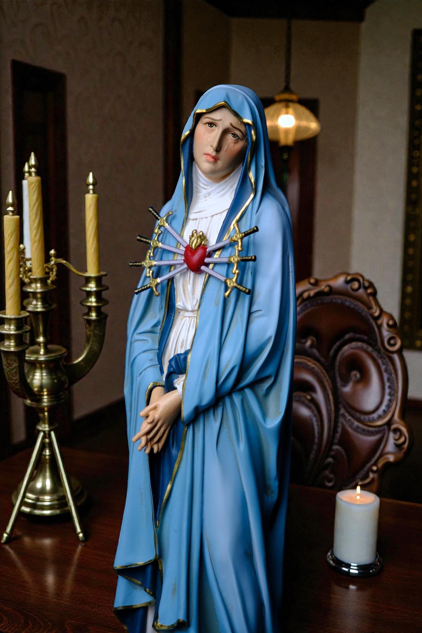 Hand-Painted Our Lady of Sorrows Statue | 30cm Catholic Decor (etsy image id: 7611394882)