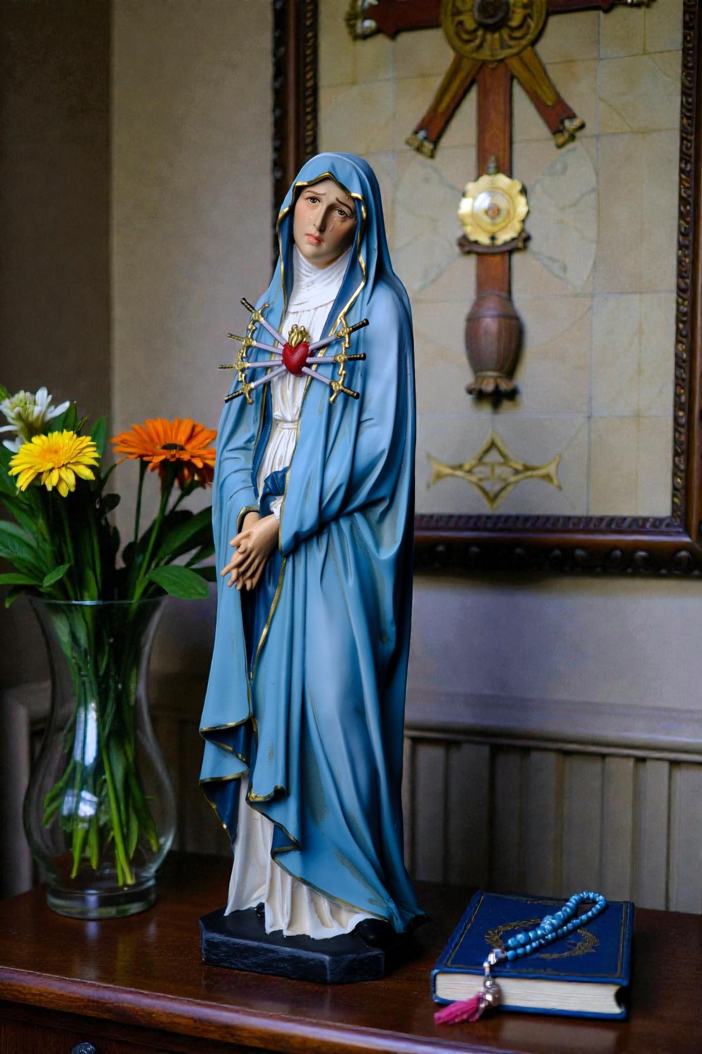 Hand-Painted Our Lady of Sorrows Statue | 30cm Catholic Decor (etsy image id: 7611394886)