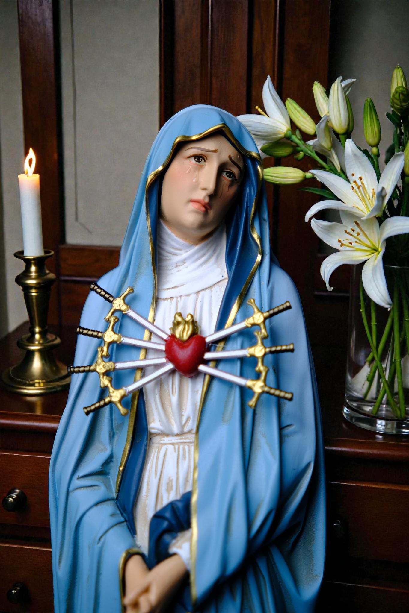 Hand-Painted Our Lady of Sorrows Statue | 30cm Catholic Decor (etsy image id: 7611396418)