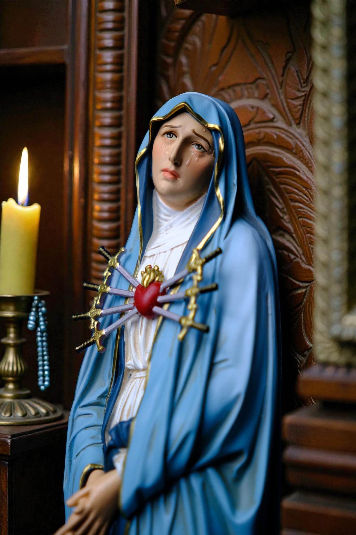 Hand-Painted Our Lady of Sorrows Statue | 30cm Catholic Decor (etsy image id: 7611396430)