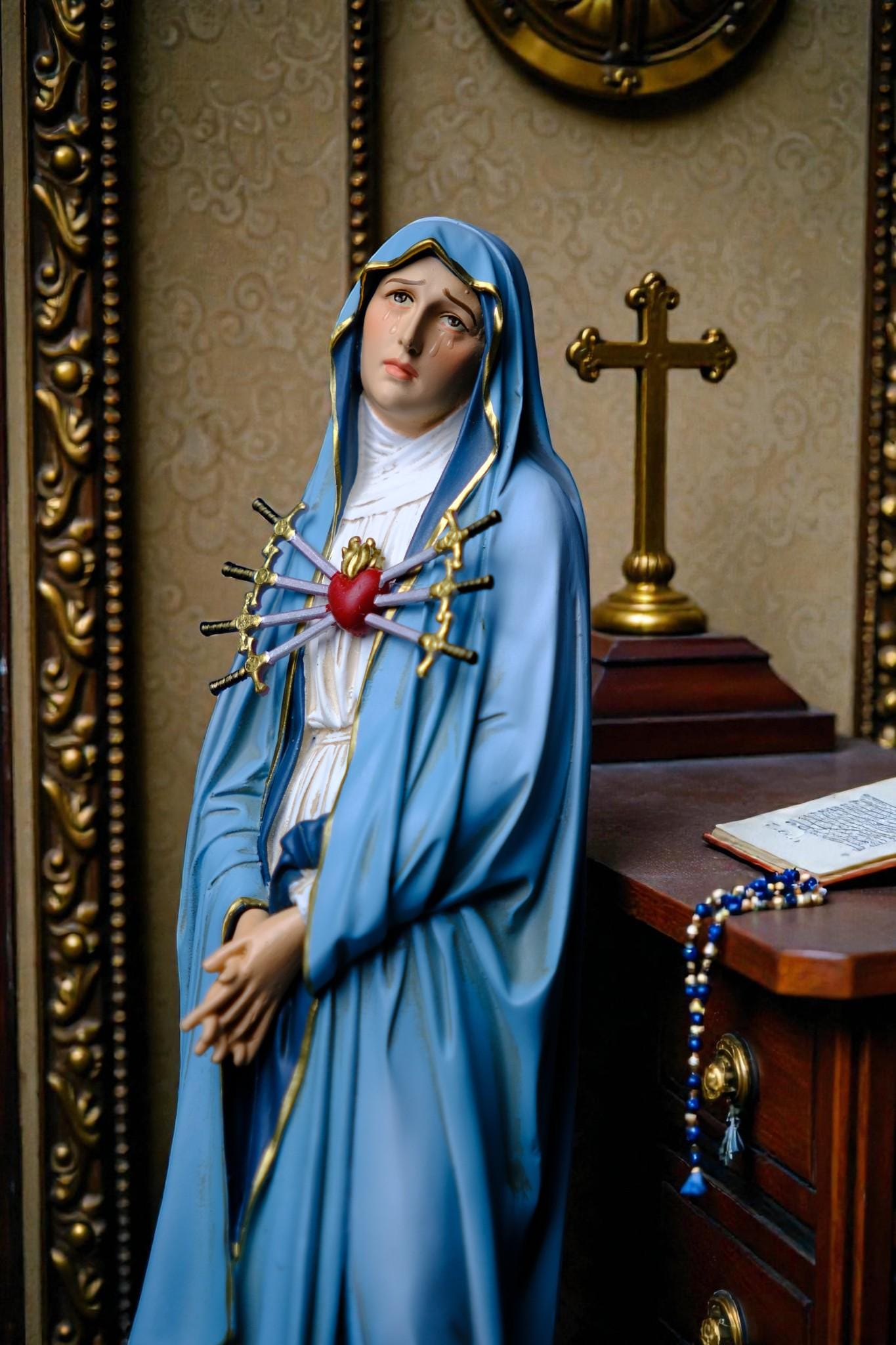 Hand-Painted Our Lady of Sorrows Statue | 30cm Catholic Decor (etsy image id: 7611396456)