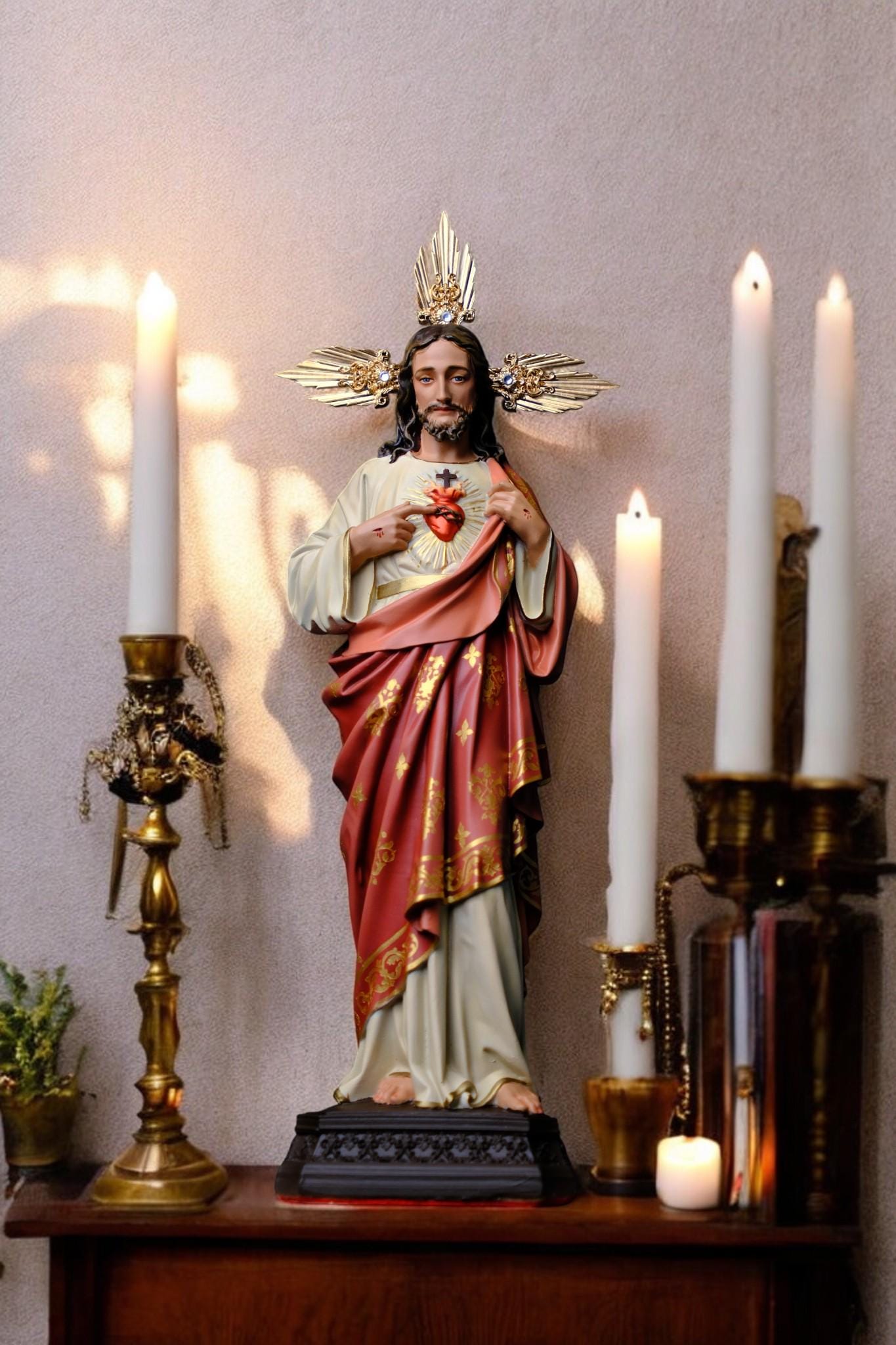 Hand-Painted Sacred Heart of Jesus Statue, Catholic Home Altar Decor, 40cm (etsy image id: 7616862417)