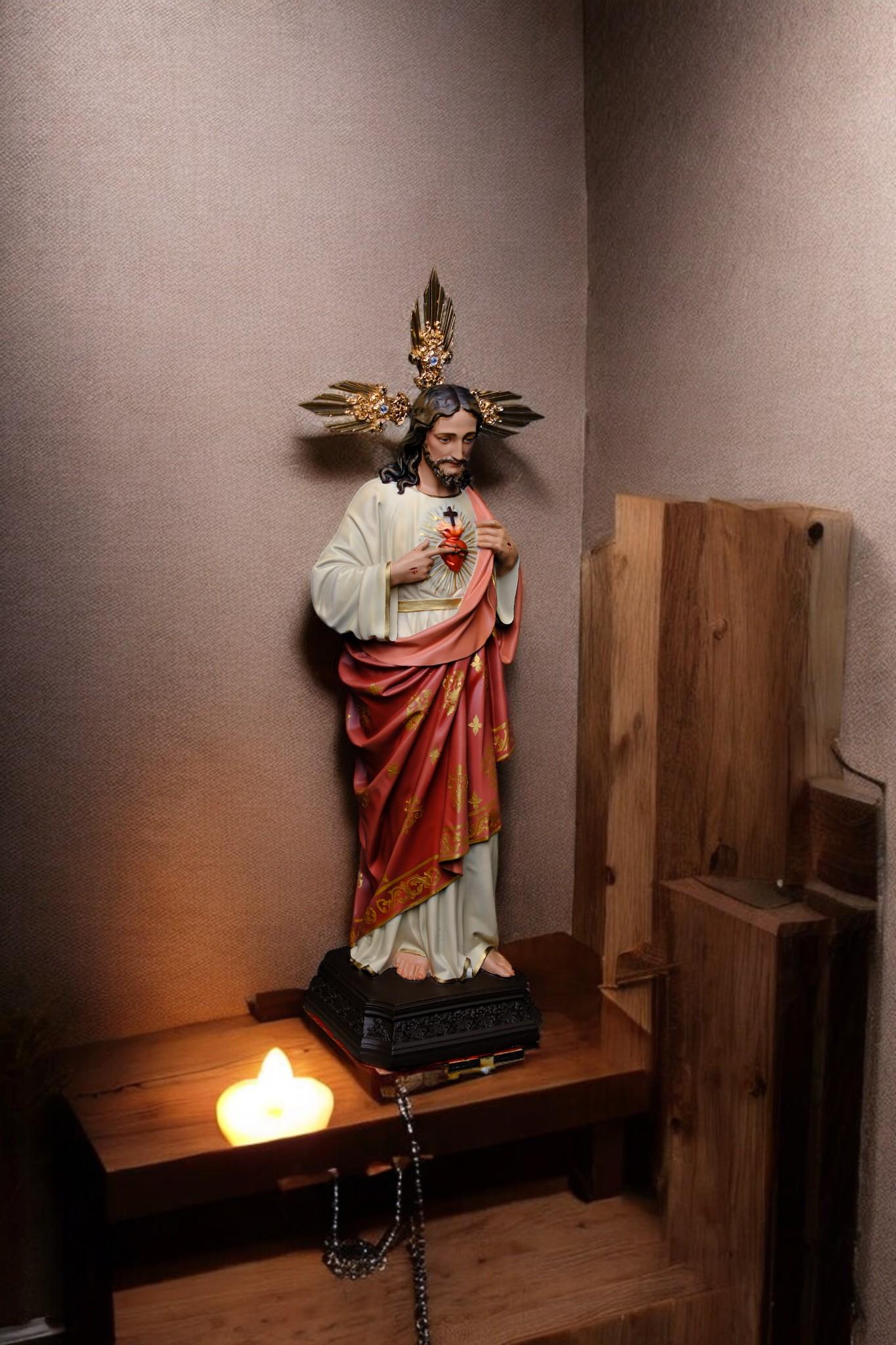 Hand-Painted Sacred Heart of Jesus Statue, Catholic Home Altar Decor, 40cm (etsy image id: 7616863553)
