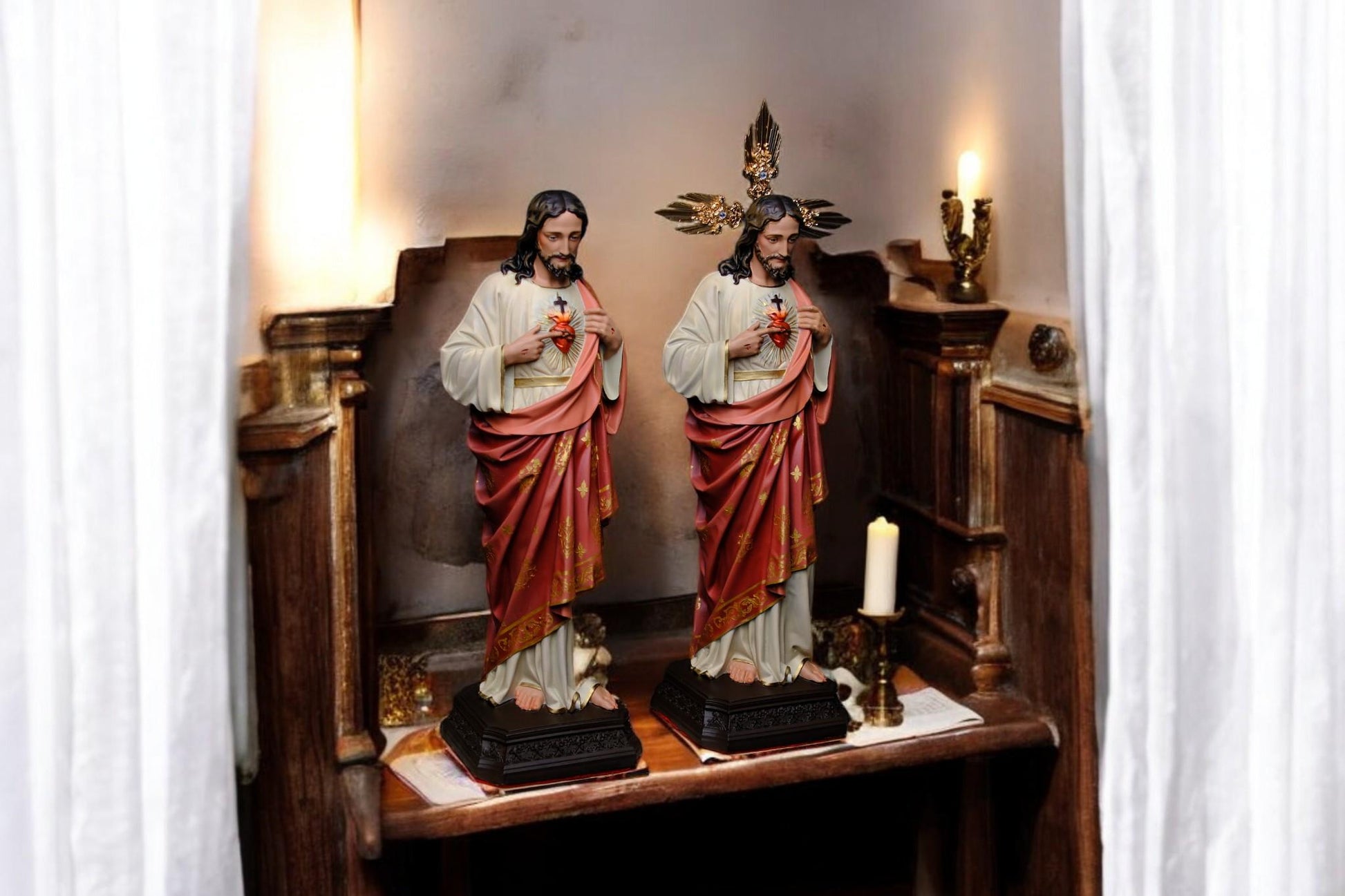 Hand-Painted Sacred Heart of Jesus Statue, Catholic Home Altar Decor, 40cm (etsy image id: 7616866897)