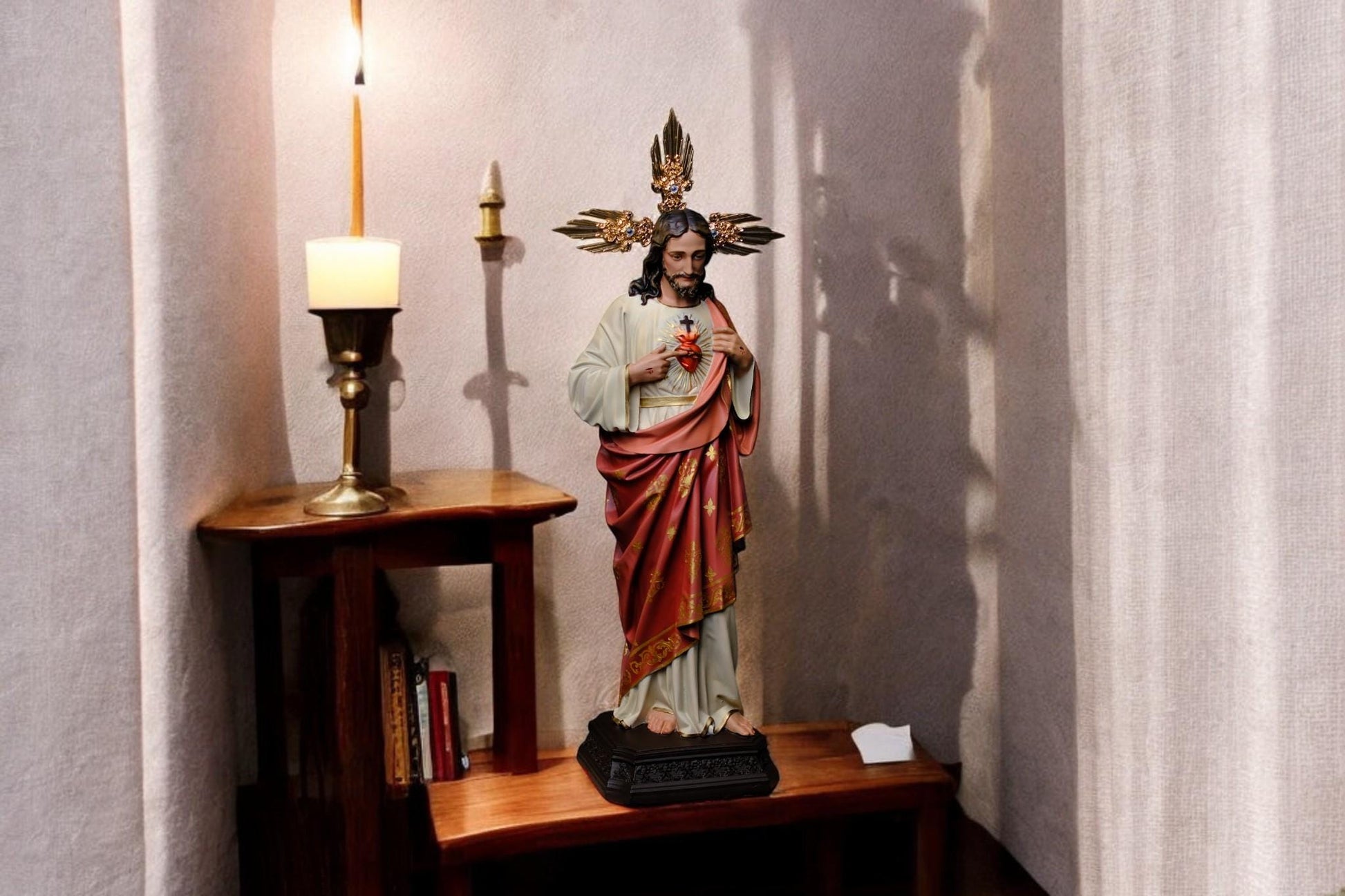 Hand-Painted Sacred Heart of Jesus Statue, Catholic Home Altar Decor, 40cm (etsy image id: 7616867609)