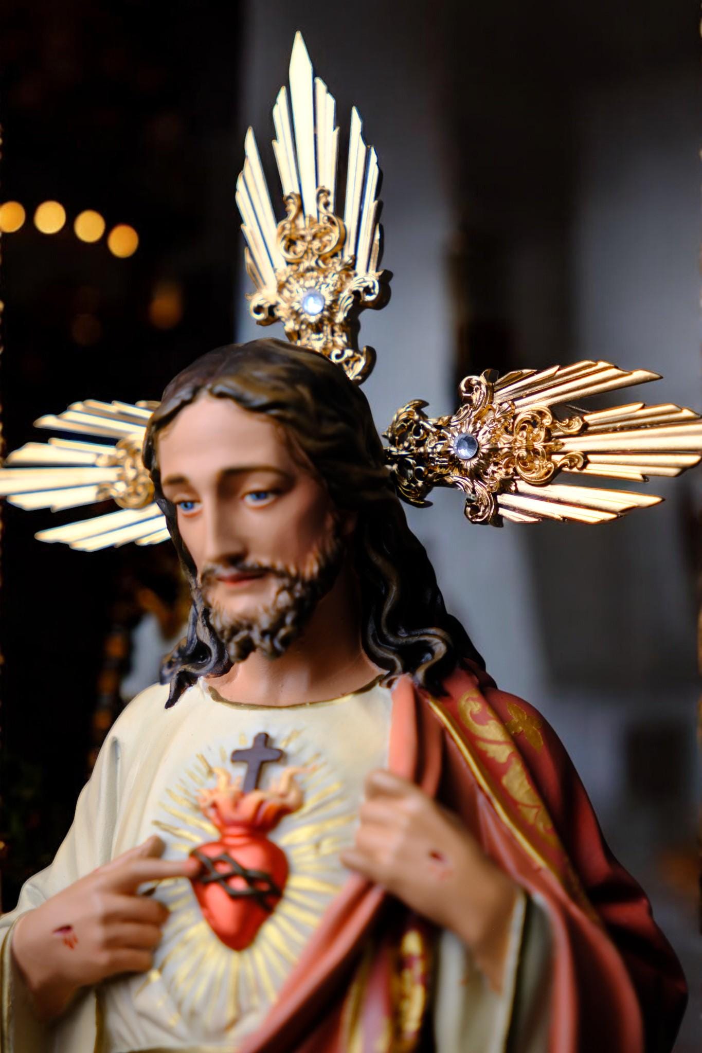 Hand-Painted Sacred Heart of Jesus Statue, Catholic Home Altar Decor, 40cm (etsy image id: 7616871929)