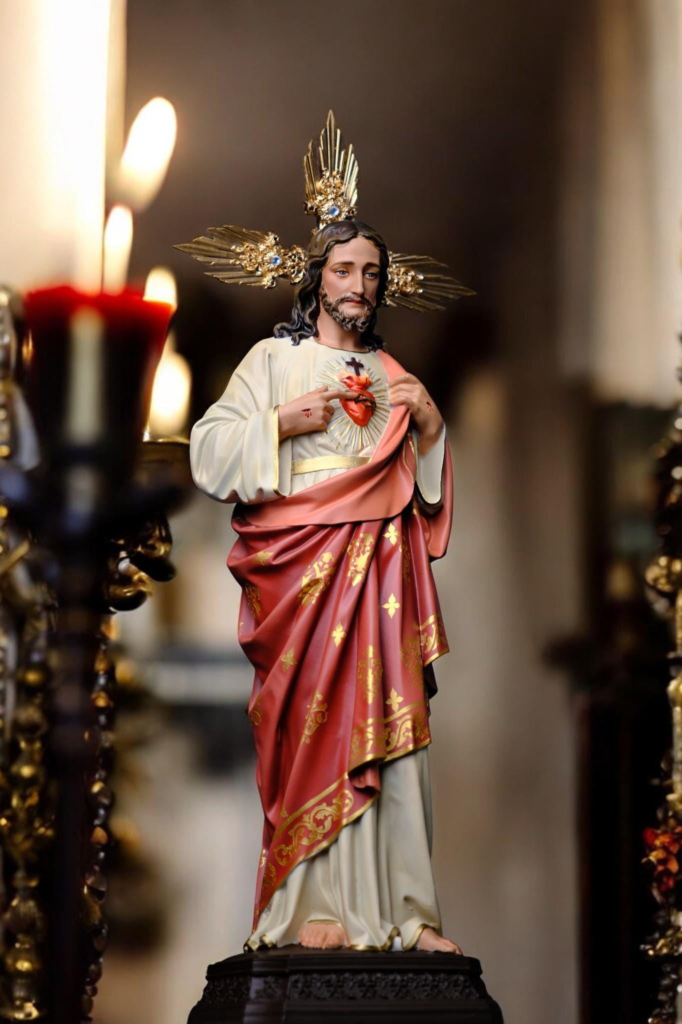Hand-Painted Sacred Heart of Jesus Statue, Catholic Home Altar Decor, 40cm (etsy image id: 7616873123)