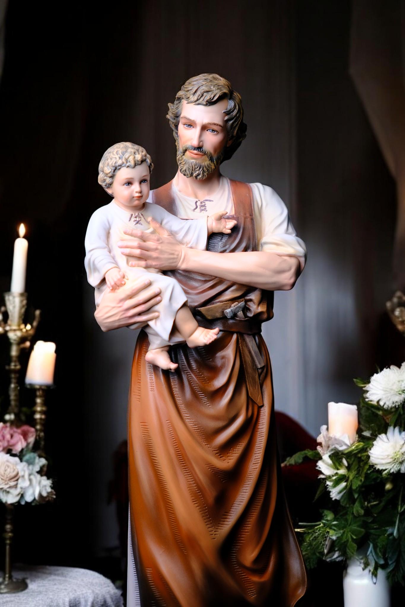 Handmade Saint Joseph and Child Jesus Statue | Hand-Painted Catholic Figurine (53cm) (etsy image id: 7630753129)