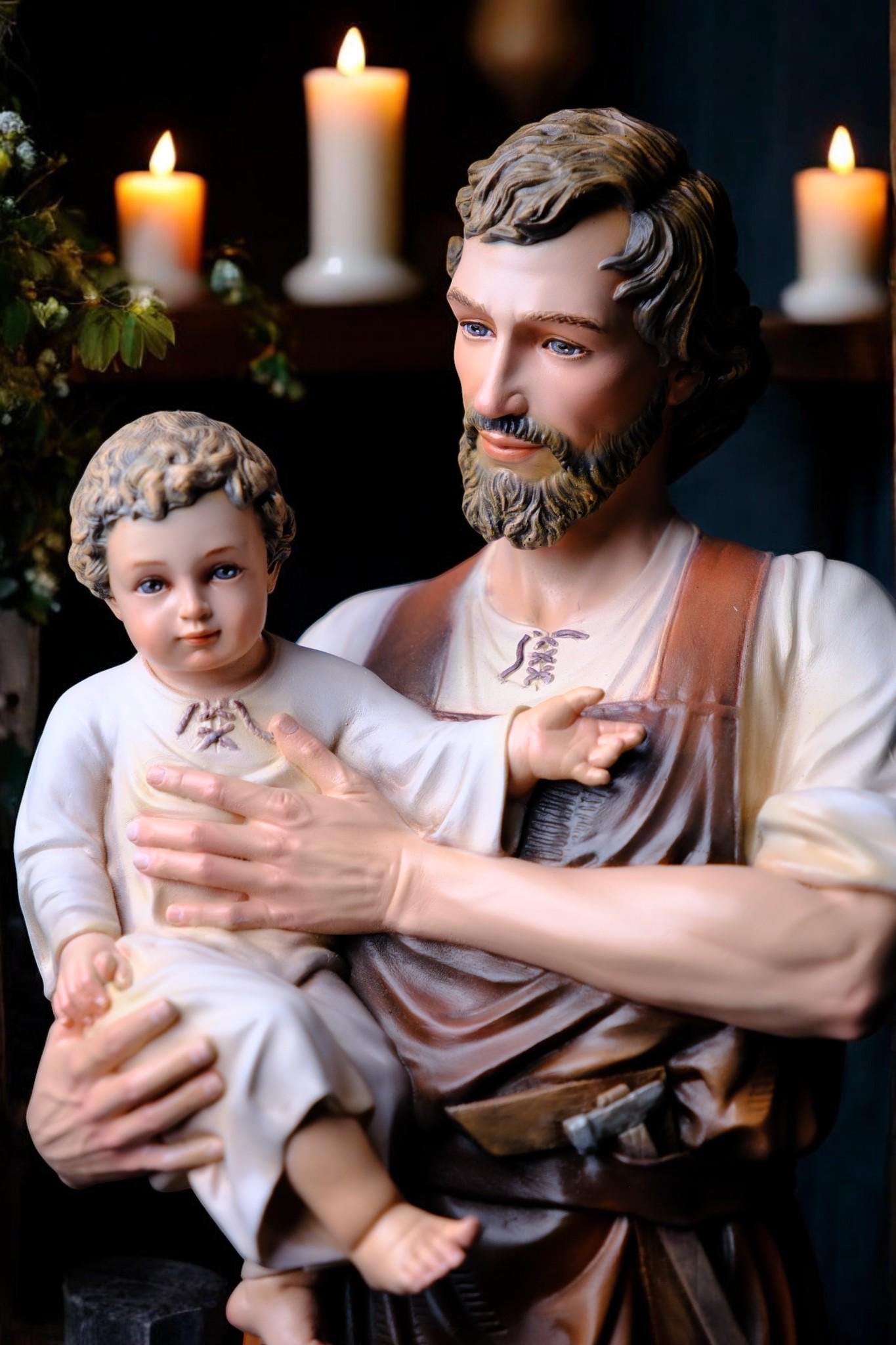 Handmade Saint Joseph and Child Jesus Statue | Hand-Painted Catholic Figurine (53cm) (etsy image id: 7630753141)