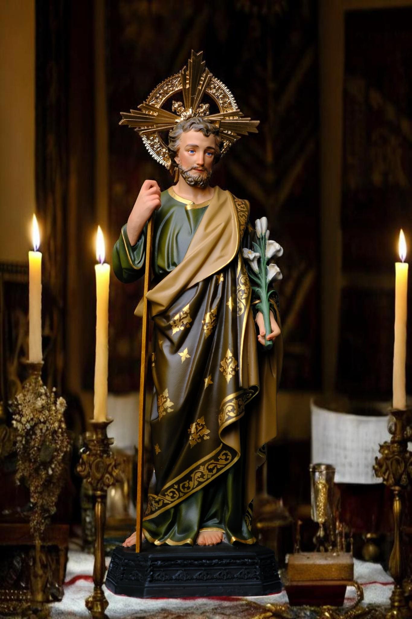 Hand-Painted Saint Joseph Lily Statue (40cm) | Catholic Home Decor (etsy image id: 7635570590)