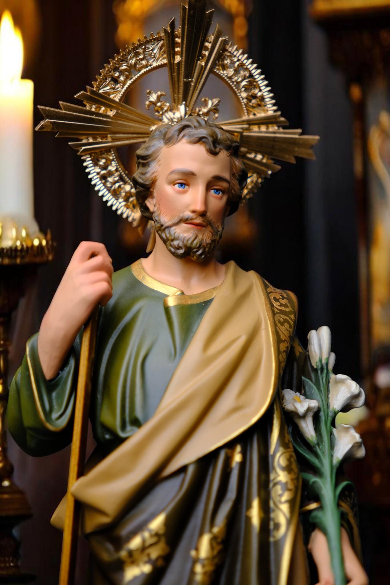 Hand-Painted Saint Joseph Lily Statue (40cm) | Catholic Home Decor (etsy image id: 7635570602)