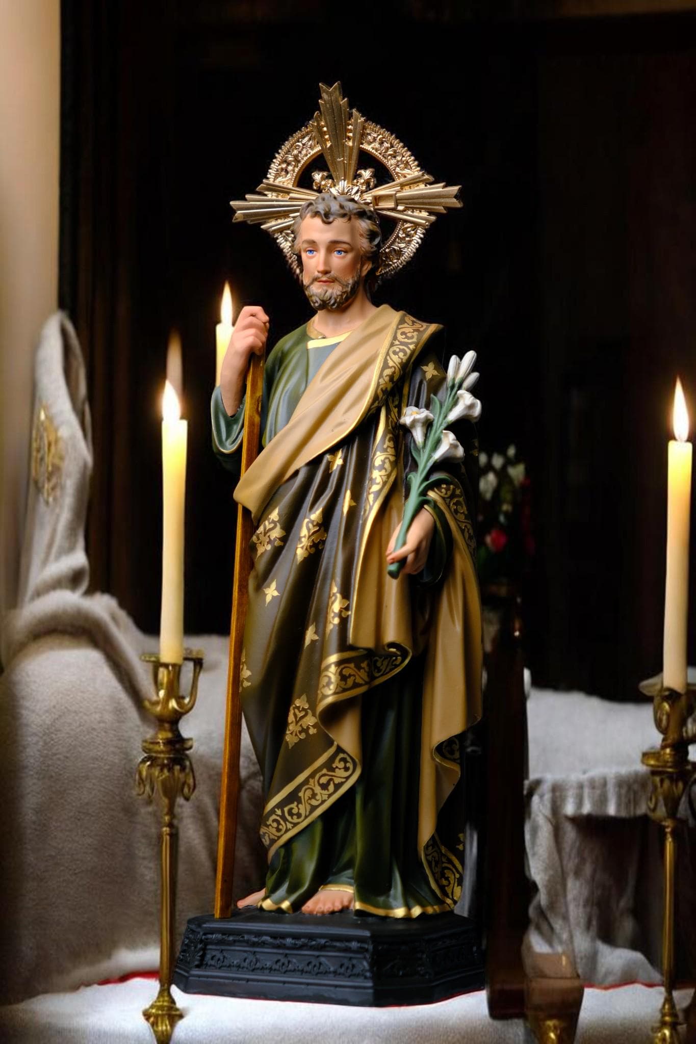 Hand-Painted Saint Joseph Lily Statue (40cm) | Catholic Home Decor (etsy image id: 7635572054)