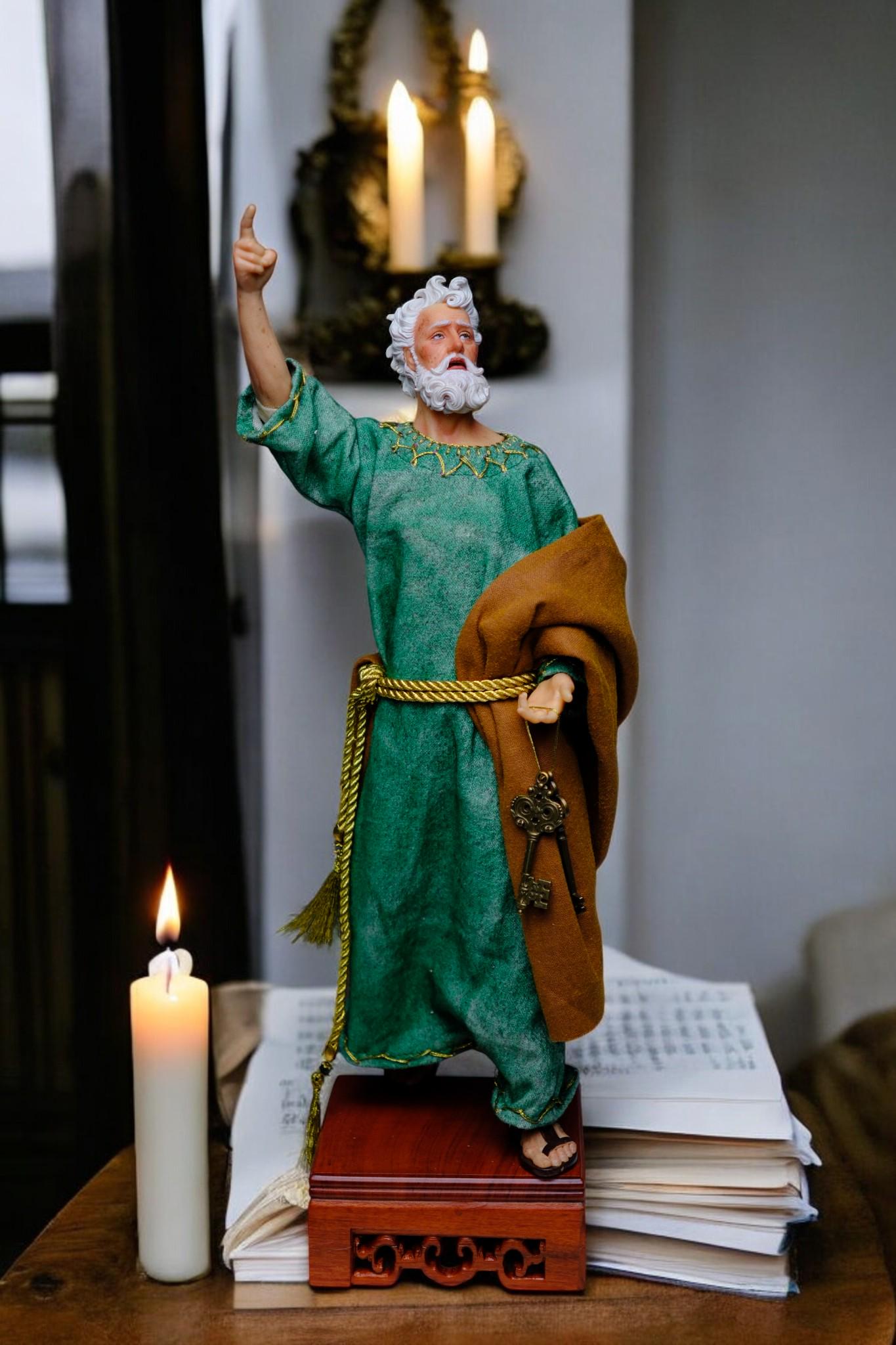 Handmade Saint Peter Statue - 35cm Catholic Figurine with Real Fabric Robe (etsy image id: 7651529903)