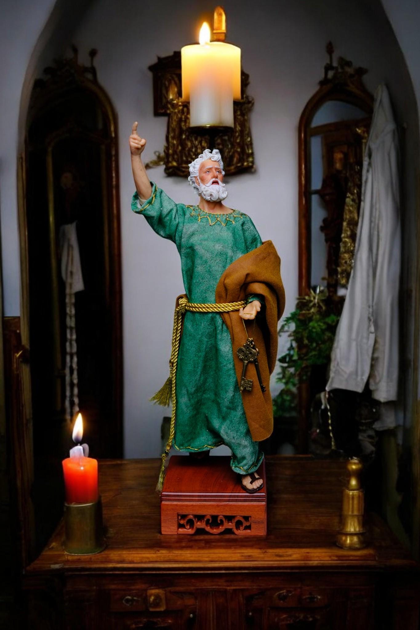 Handmade Saint Peter Statue - 35cm Catholic Figurine with Real Fabric Robe (etsy image id: 7651529907)