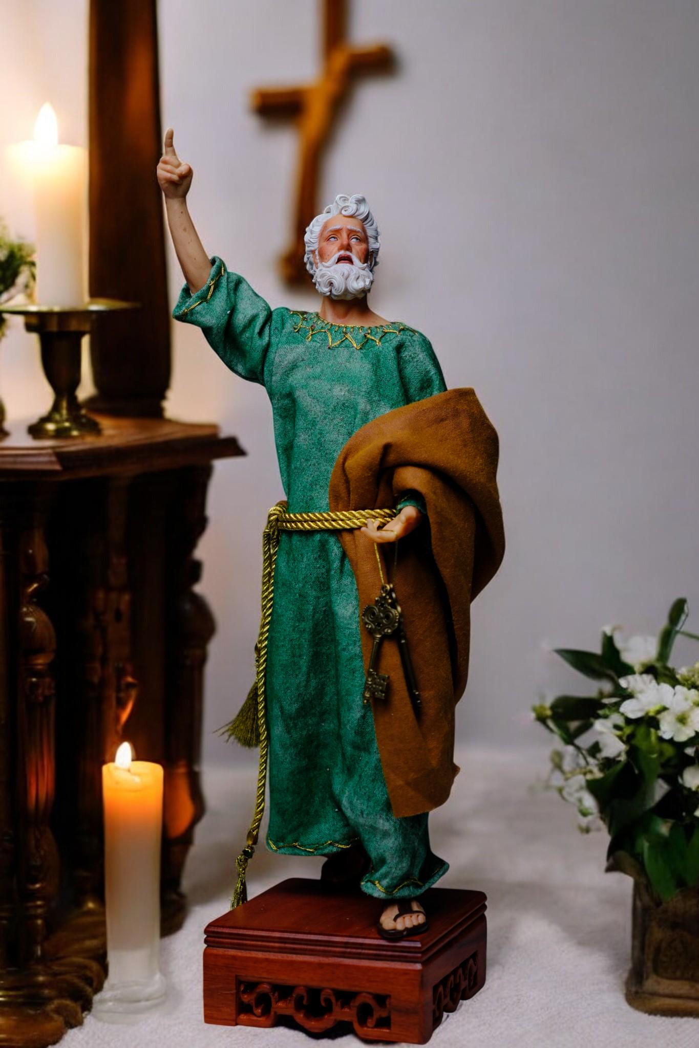 Handmade Saint Peter Statue - 35cm Catholic Figurine with Real Fabric Robe (etsy image id: 7651529911)