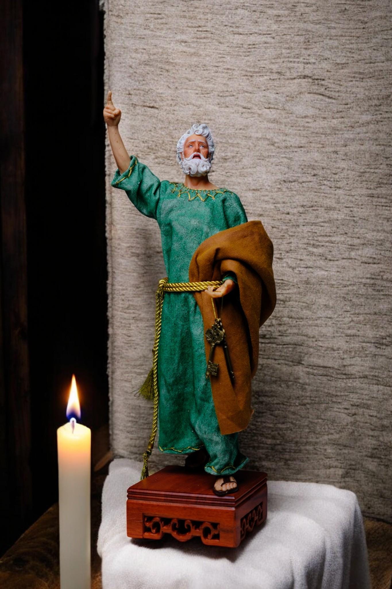 Handmade Saint Peter Statue - 35cm Catholic Figurine with Real Fabric Robe (etsy image id: 7651529929)