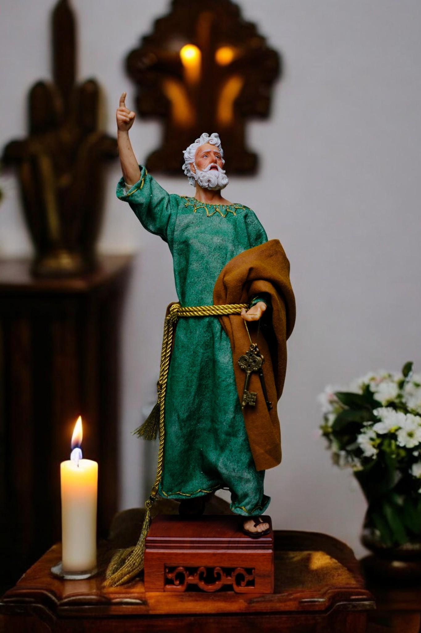 Handmade Saint Peter Statue - 35cm Catholic Figurine with Real Fabric Robe (etsy image id: 7651530345)